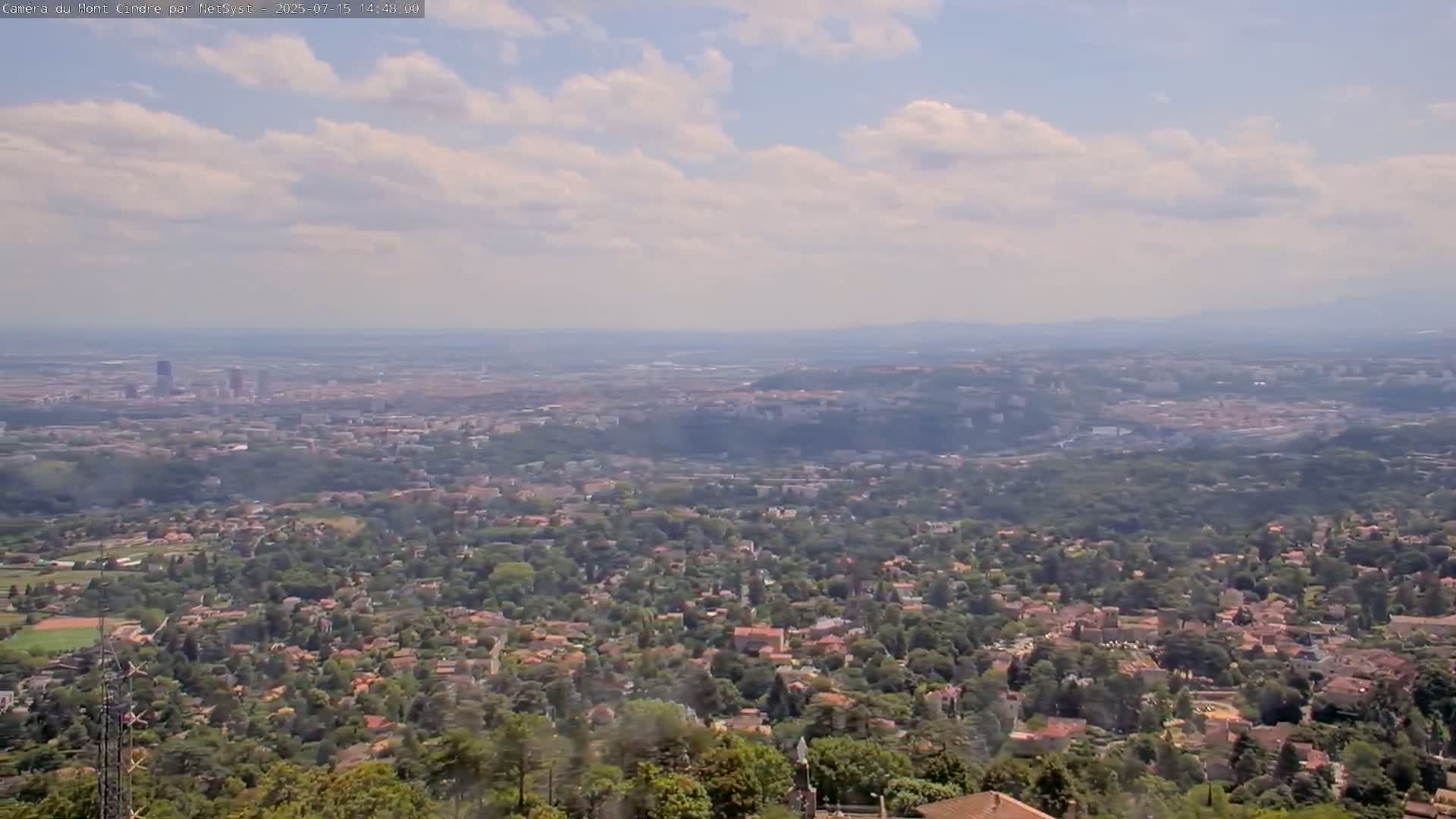 Lyon Skyline from Saint-Cyr-au-Mont-d'Or Mont Cindre Live Cam - Lyon, Métropole de Lyon, Auvergne-Rhône-Alpes, France