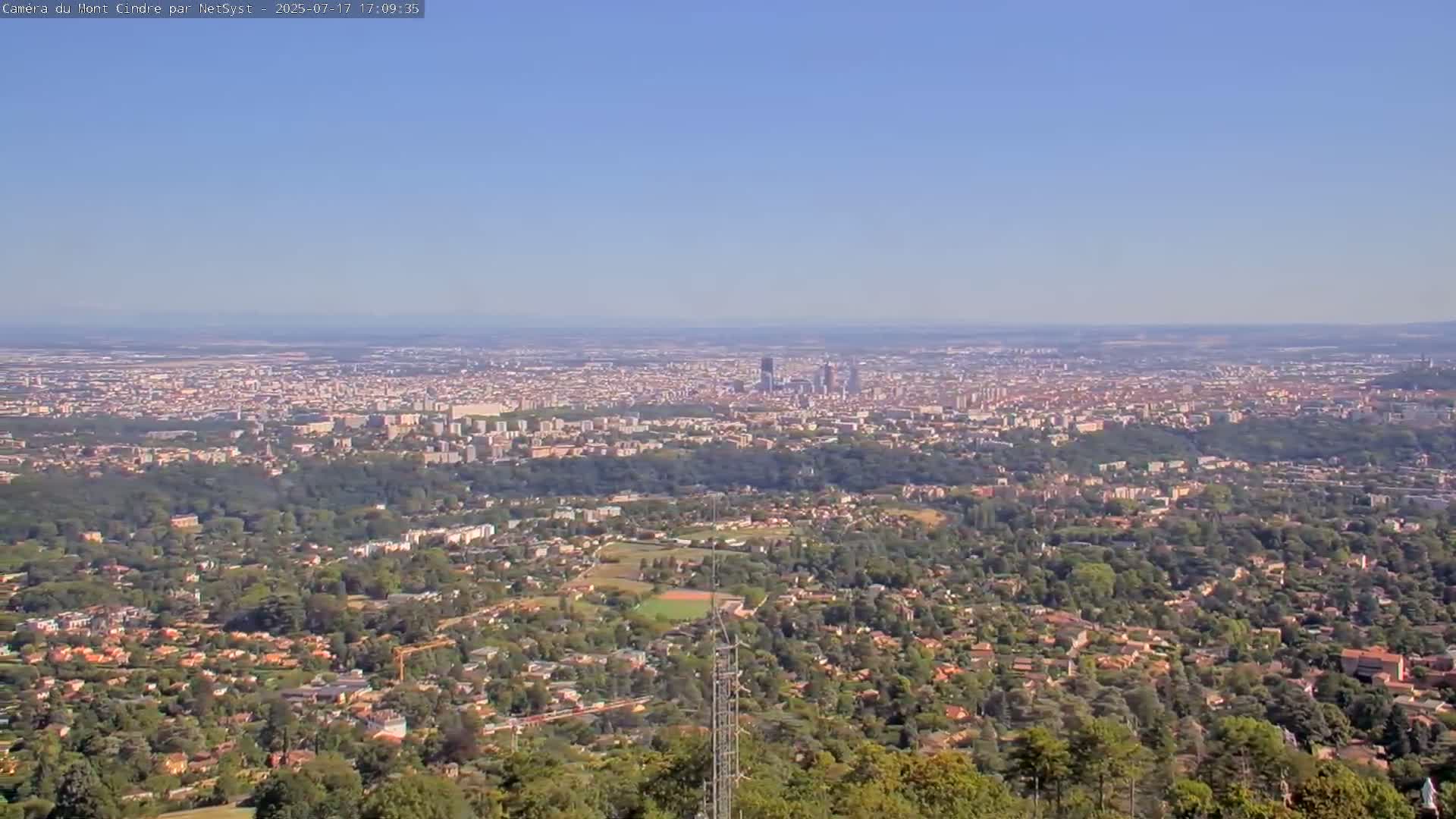 Lyon Skyline from Saint-Cyr-au-Mont-d'Or Mont Cindre Live Cam - Lyon, Métropole de Lyon, Auvergne-Rhône-Alpes, France