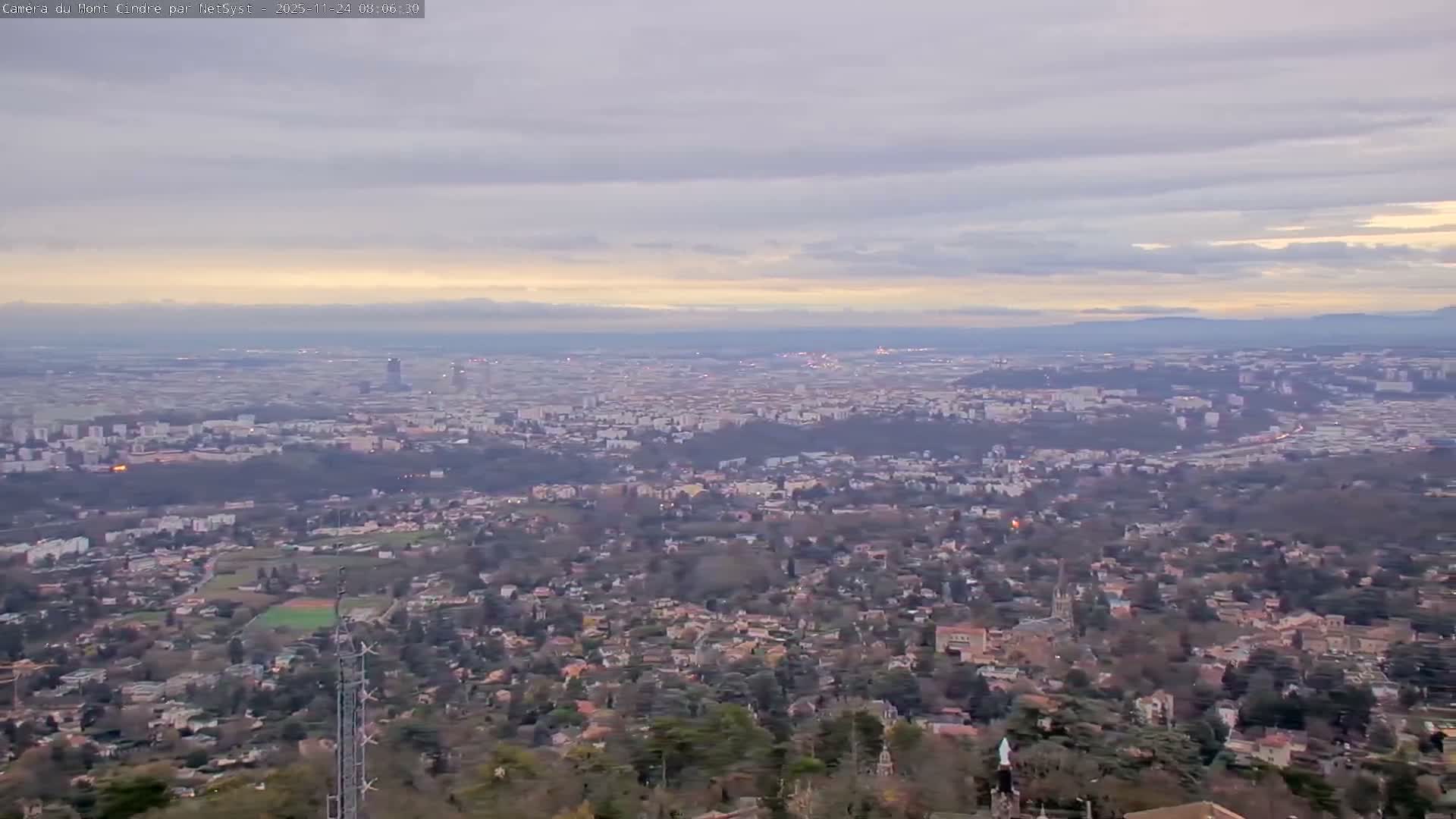 Lyon Skyline from Saint-Cyr-au-Mont-d'Or Mont Cindre Live Cam - Lyon, Métropole de Lyon, Auvergne-Rhône-Alpes, France