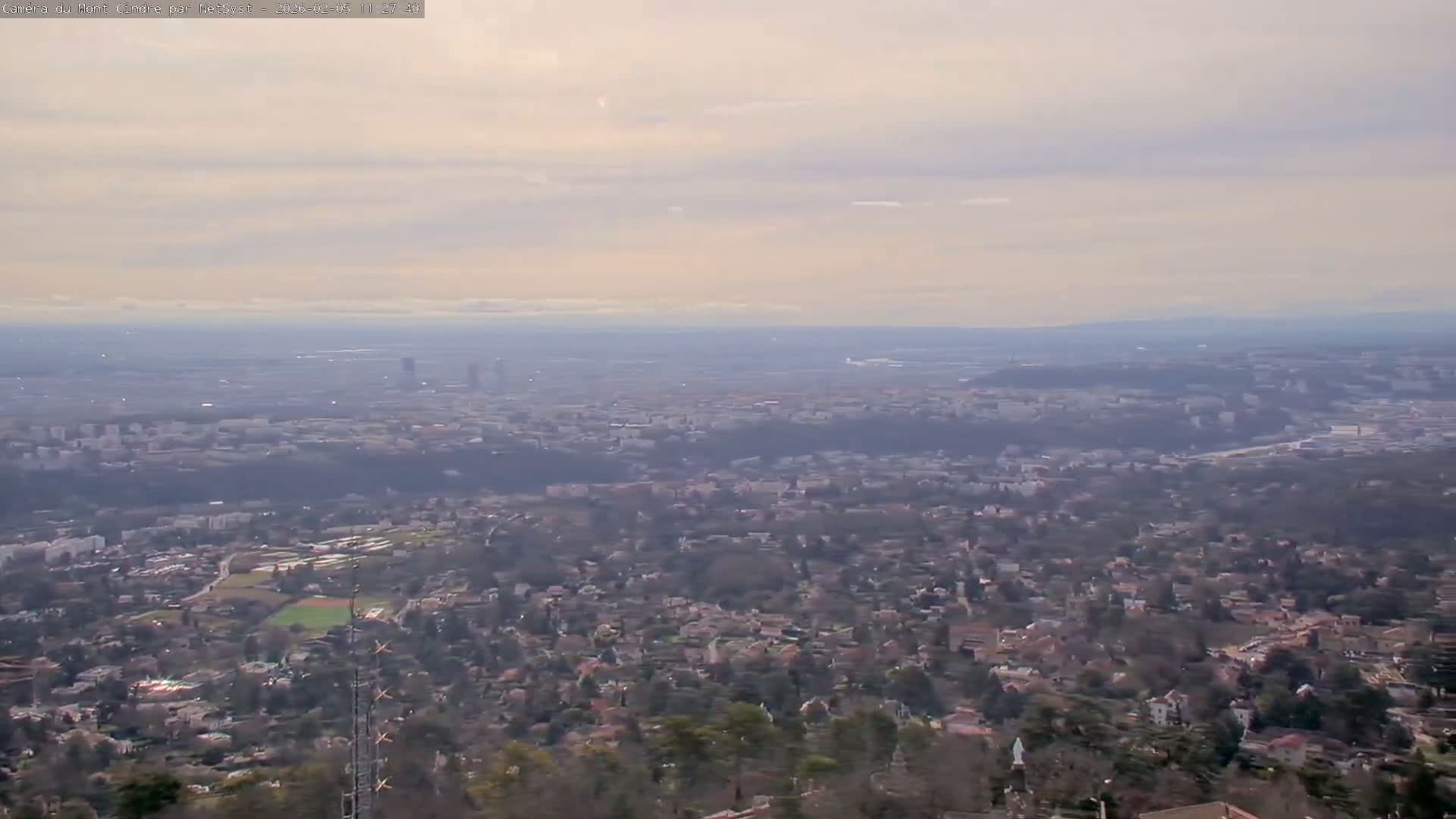 Lyon Skyline from Saint-Cyr-au-Mont-d'Or Mont Cindre Live Cam - Lyon, Métropole de Lyon, Auvergne-Rhône-Alpes, France