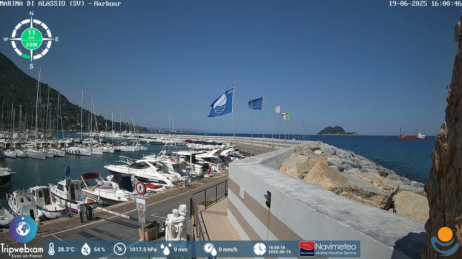A harbor filled with sailboats and motorboats on a sunny day with calm waters.