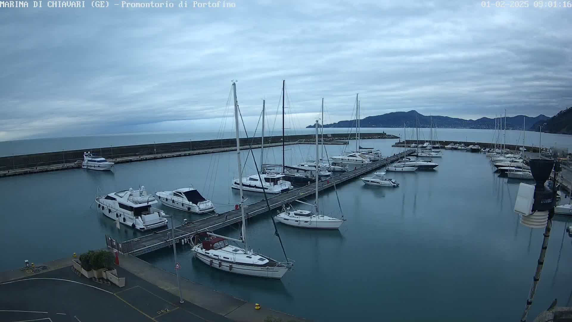 A marina filled with yachts and sailboats under a cloudy sky.