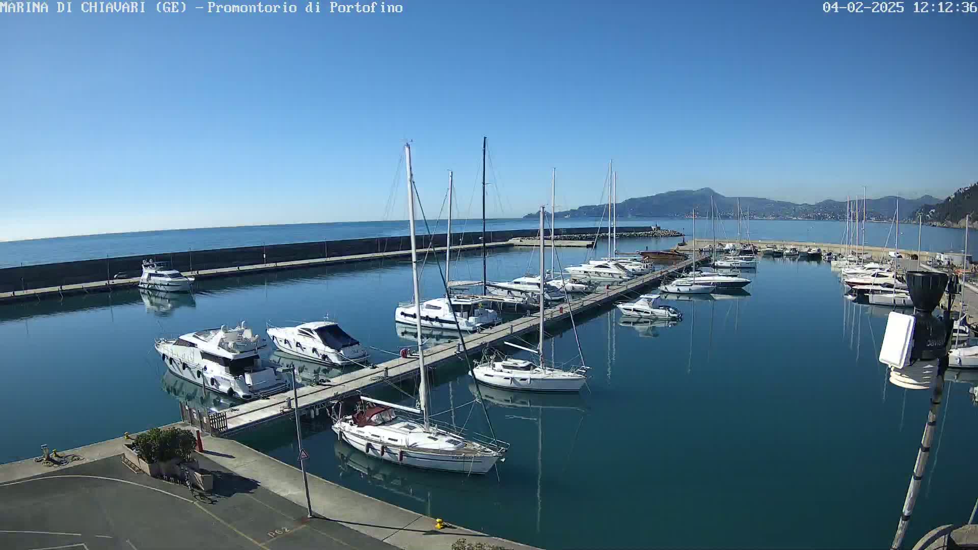 A marina filled with sailboats and motorboats on a sunny day.