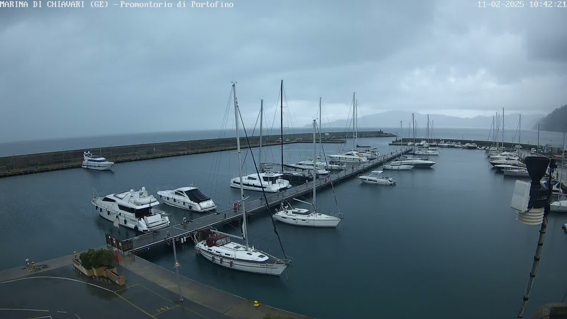 A marina filled with yachts and sailboats under an overcast sky.