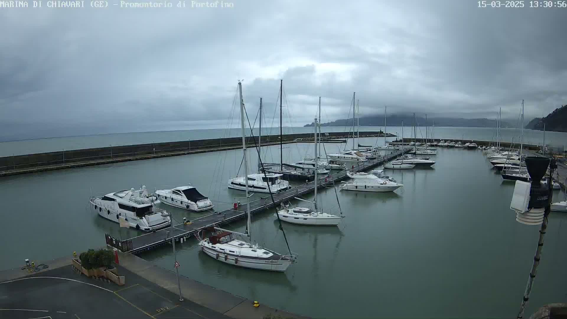 A marina filled with yachts and sailboats under a cloudy sky.