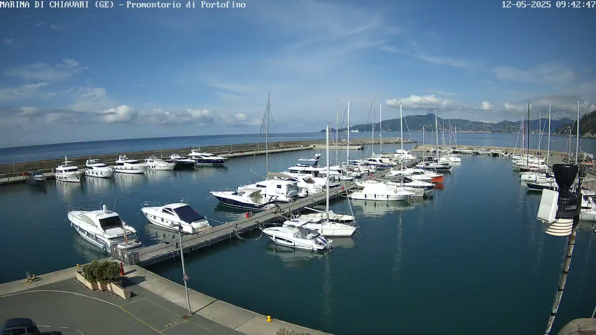 A marina filled with numerous yachts and sailboats on a sunny day with a few clouds in a clear blue sky.