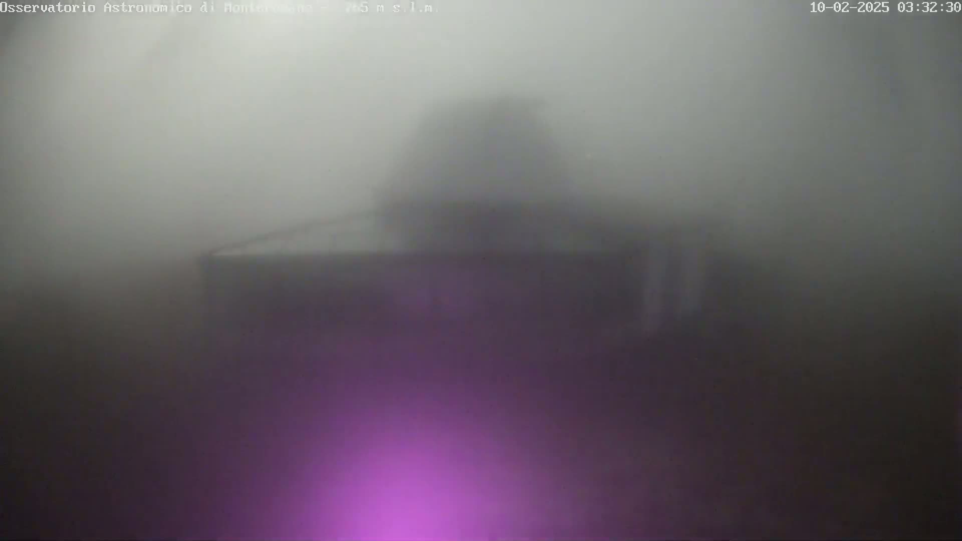 A blurry, indistinct structure is barely visible through heavy fog.