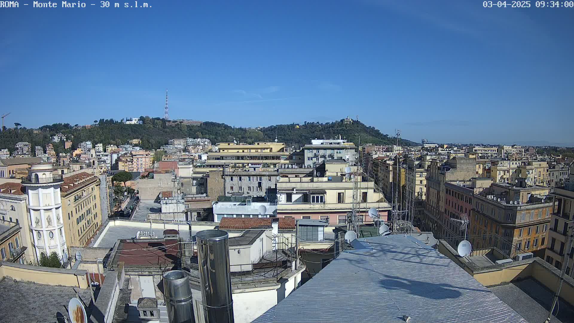 A sprawling cityscape of multi-story buildings under a clear blue sky.