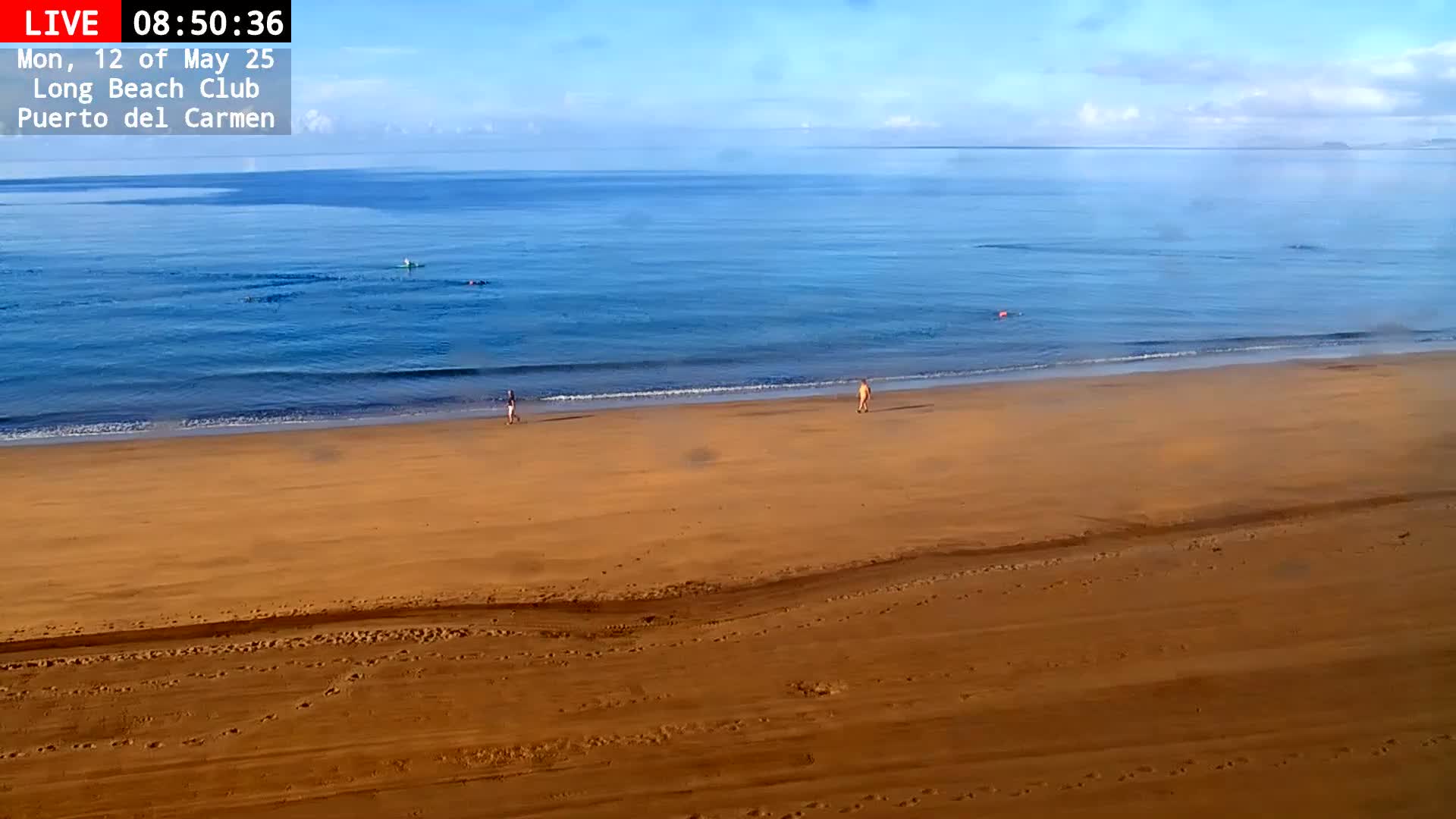 A long, sandy beach stretches to a calm, blue ocean under a clear sky.
