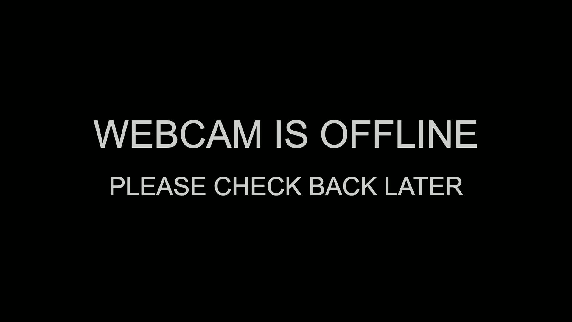 The image is a black screen with a light gray message that says "WEBCAM IS OFFLINE PLEASE CHECK BACK LATER."