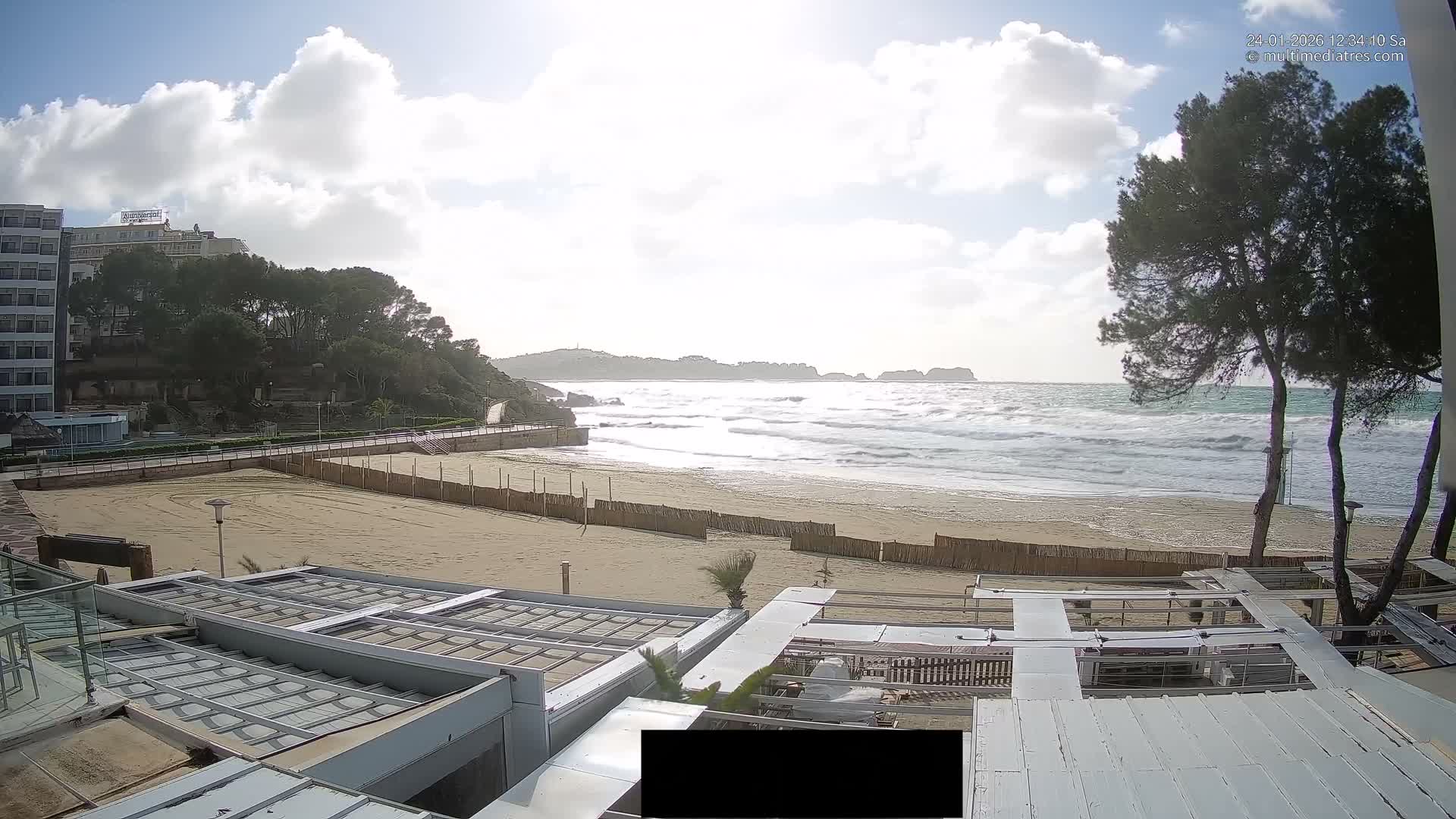 Paguera, Playa Tora Beach from Mar y Mar Restaurant Live Cam - Mallorca, Balearic Islands, Spain