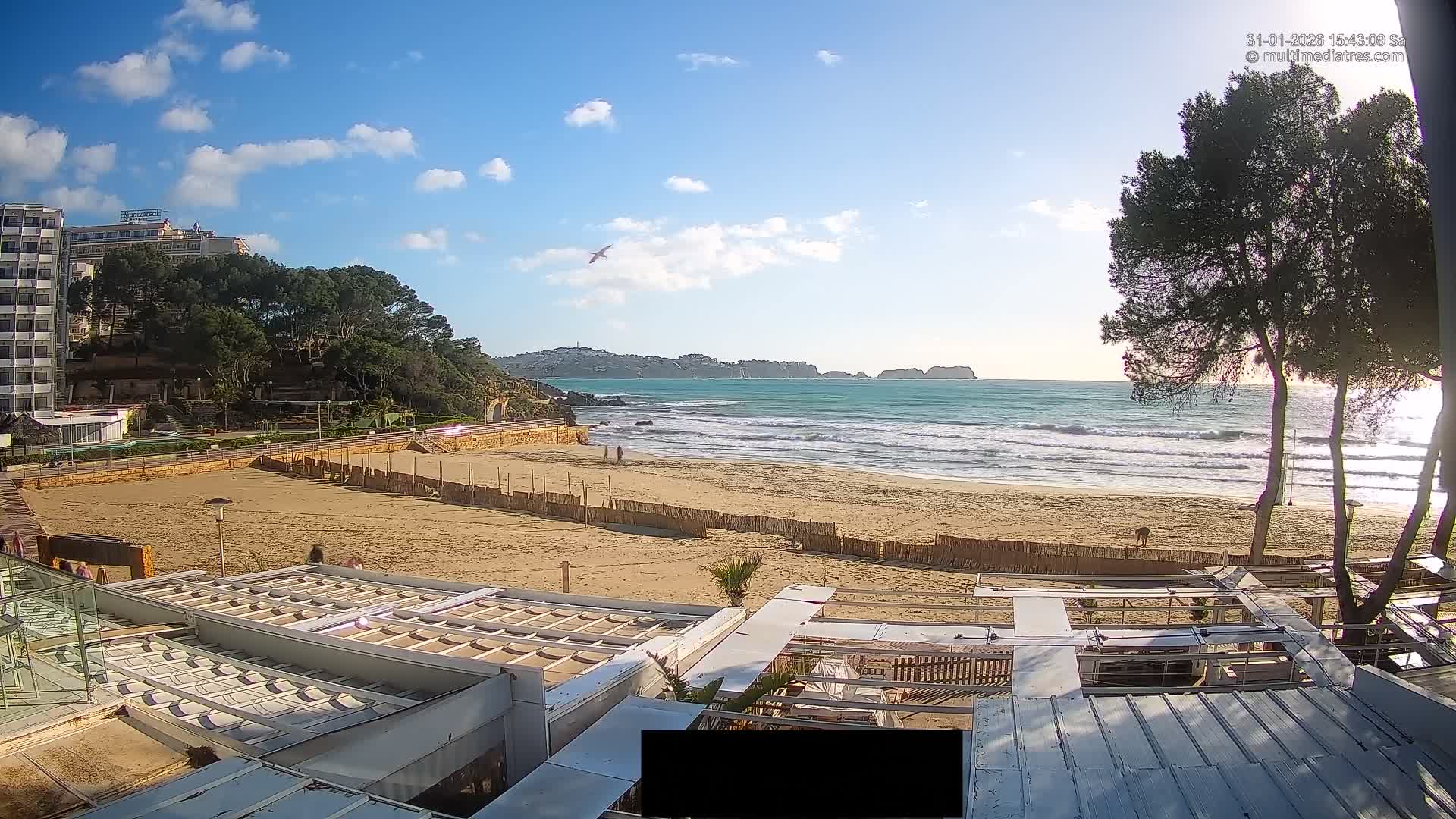 Paguera, Playa Tora Beach from Mar y Mar Restaurant Live Cam - Mallorca, Balearic Islands, Spain