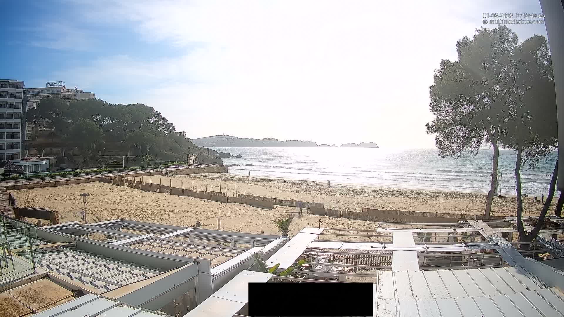 Paguera, Playa Tora Beach from Mar y Mar Restaurant Live Cam - Mallorca, Balearic Islands, Spain