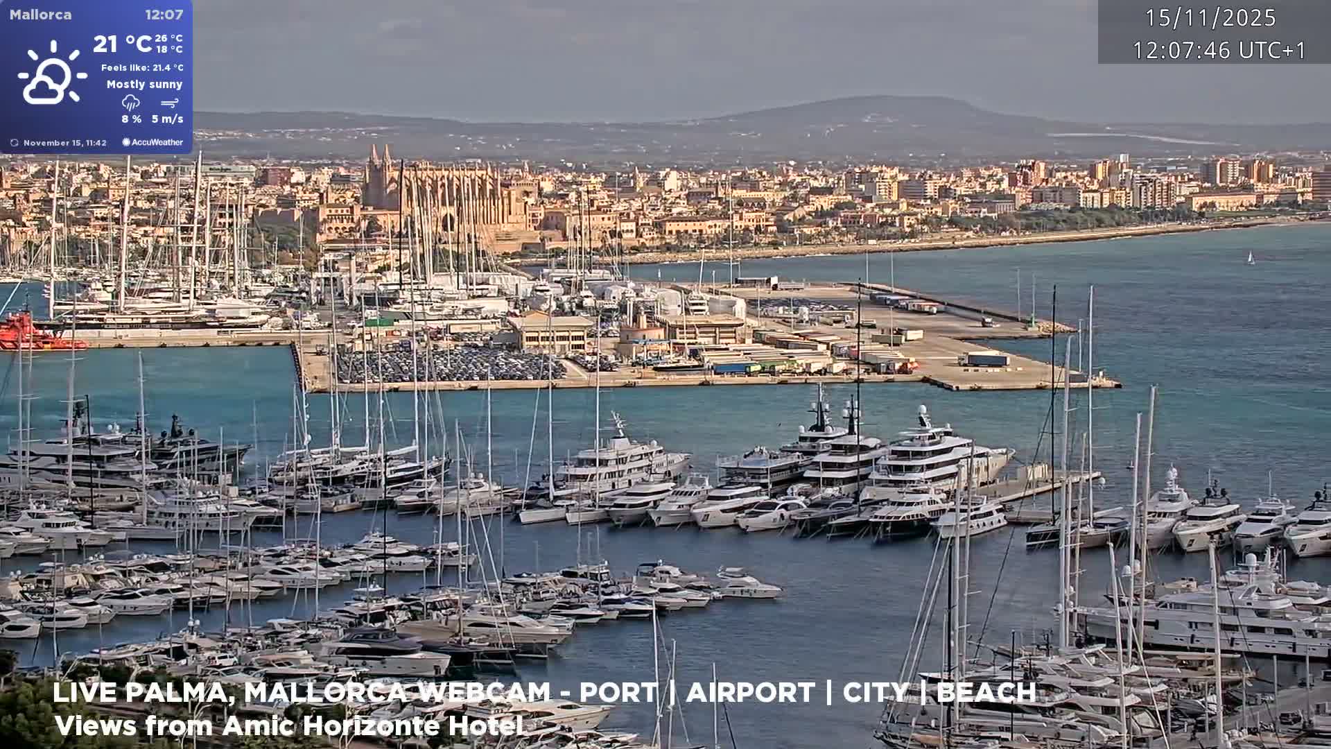 Palma de Mallorca City & Harbor Live Cam - Portopi , Ponent Discrict, Palma de Mallorca, Balearic Islands, Spain