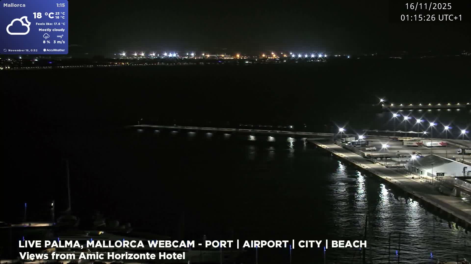 Palma de Mallorca City & Harbor Live Cam - Portopi , Ponent Discrict, Palma de Mallorca, Balearic Islands, Spain