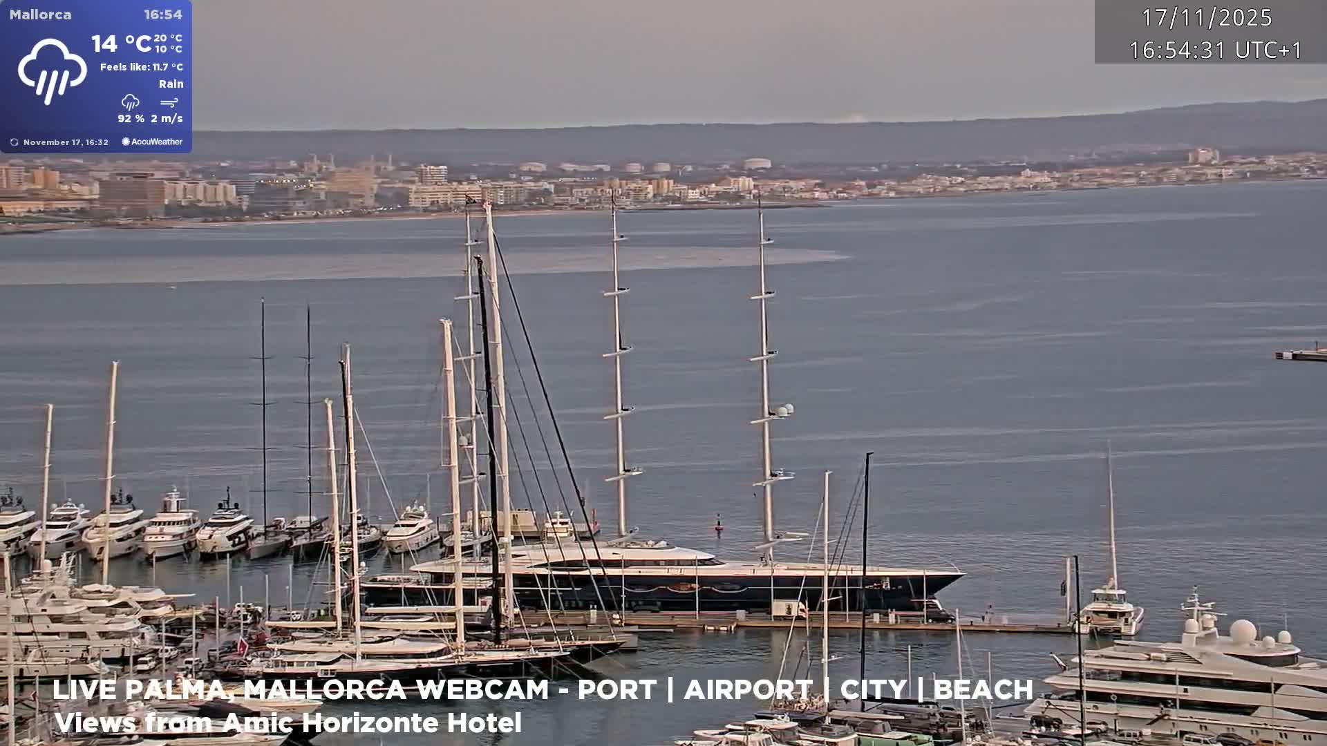Palma de Mallorca City & Harbor Live Cam - Portopi , Ponent Discrict, Palma de Mallorca, Balearic Islands, Spain
