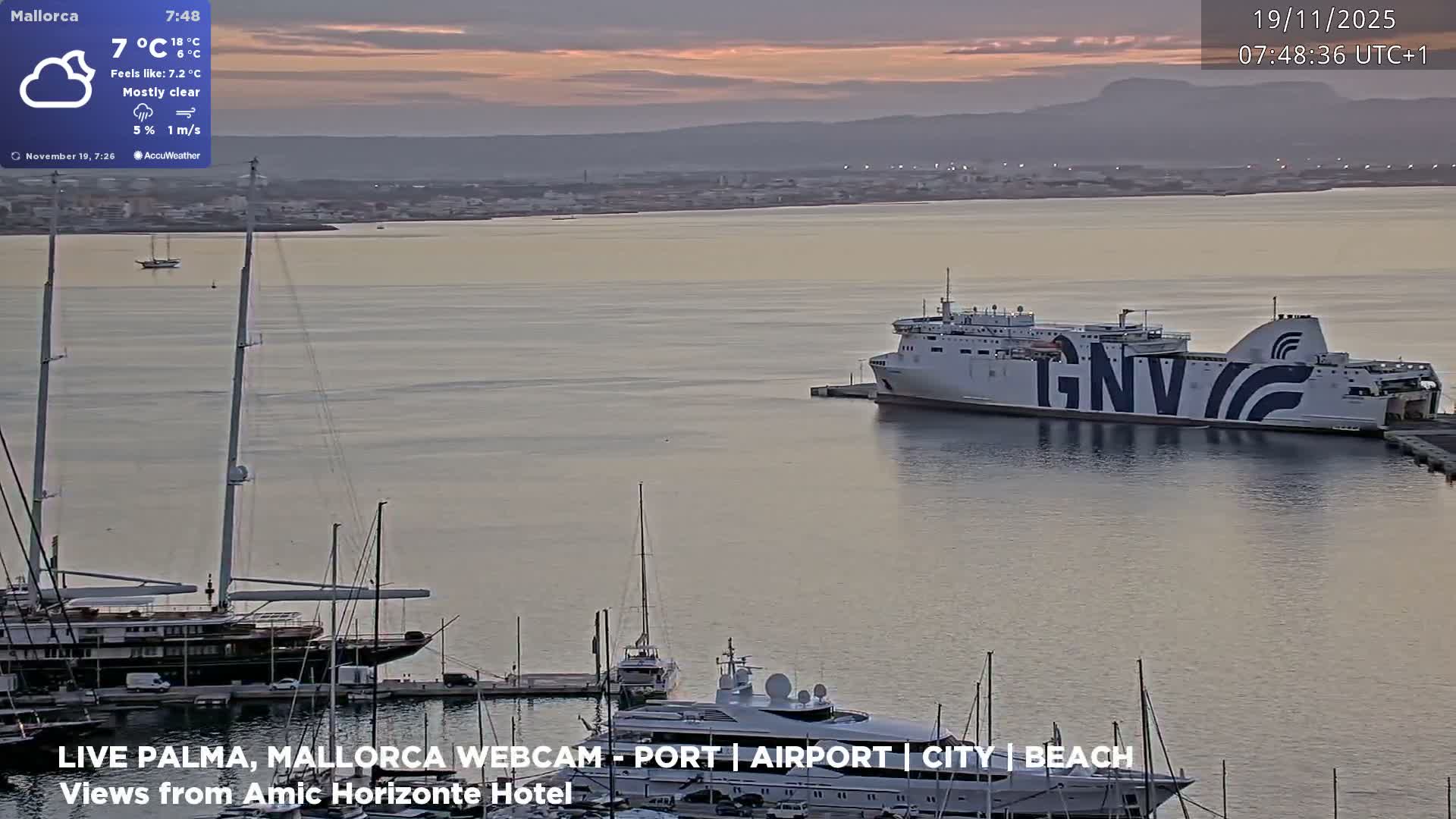 Palma de Mallorca City & Harbor Live Cam - Portopi , Ponent Discrict, Palma de Mallorca, Balearic Islands, Spain