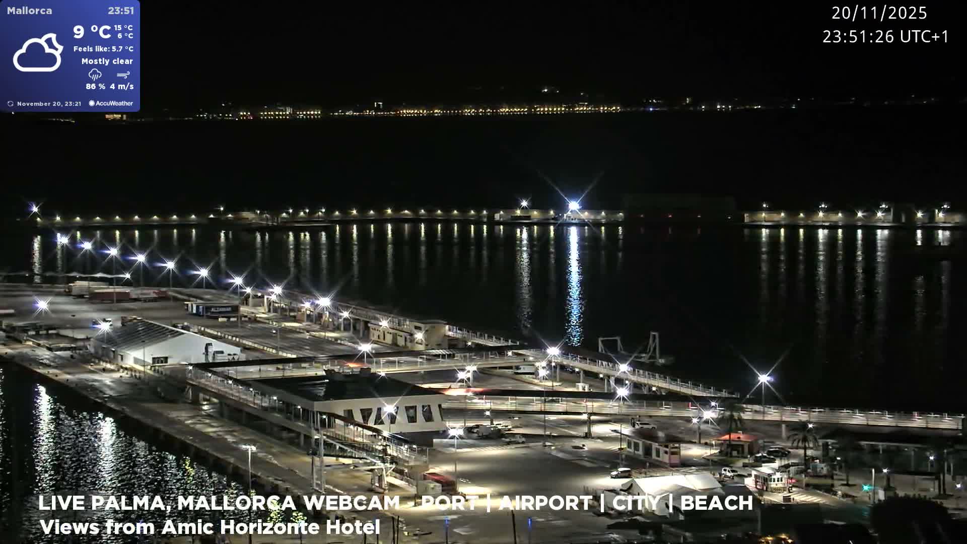 Palma de Mallorca City & Harbor Live Cam - Portopi , Ponent Discrict, Palma de Mallorca, Balearic Islands, Spain