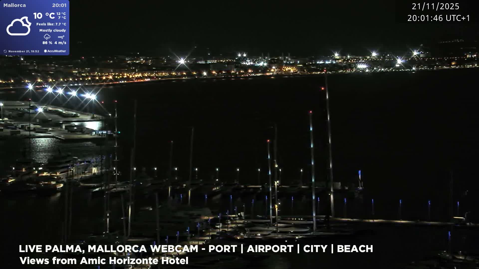 Palma de Mallorca City & Harbor Live Cam - Portopi , Ponent Discrict, Palma de Mallorca, Balearic Islands, Spain