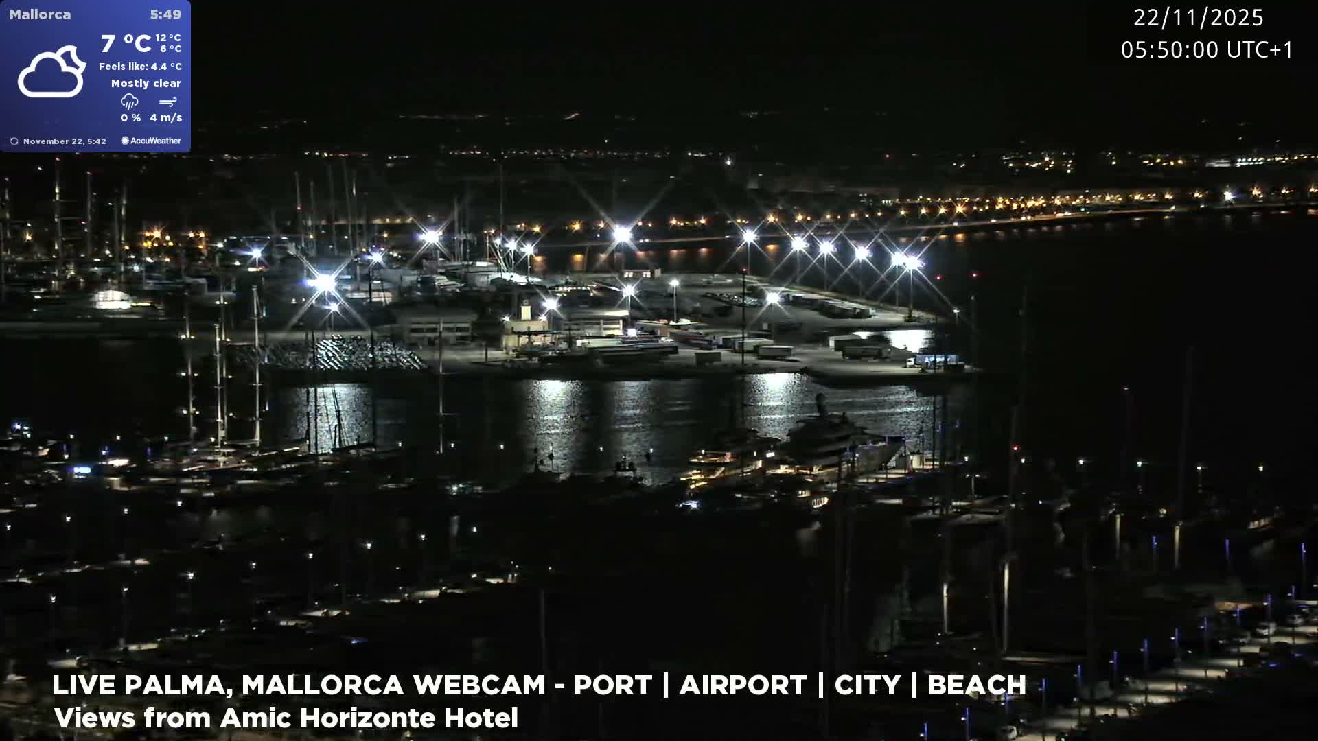 Palma de Mallorca City & Harbor Live Cam - Portopi , Ponent Discrict, Palma de Mallorca, Balearic Islands, Spain