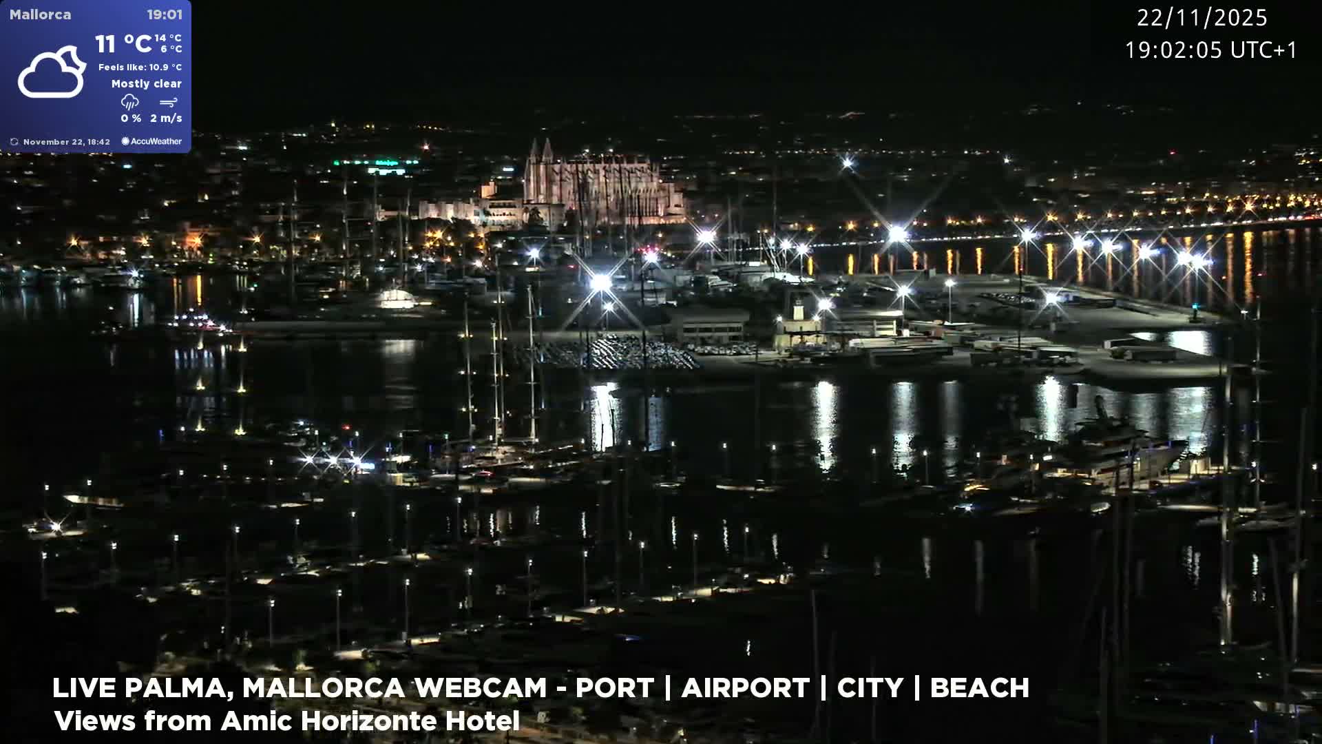 Palma de Mallorca City & Harbor Live Cam - Portopi , Ponent Discrict, Palma de Mallorca, Balearic Islands, Spain