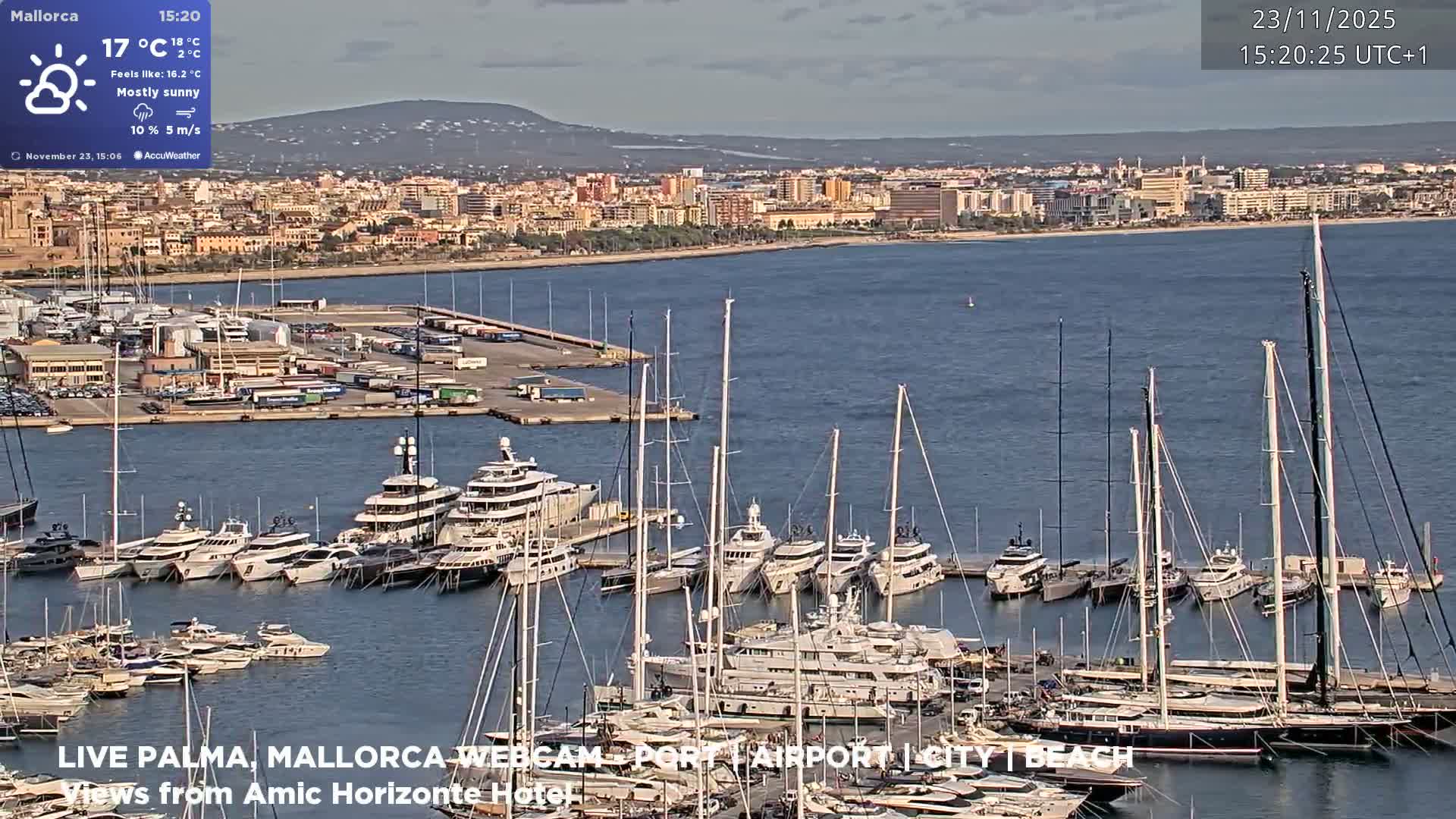 Palma de Mallorca City & Harbor Live Cam - Portopi , Ponent Discrict, Palma de Mallorca, Balearic Islands, Spain