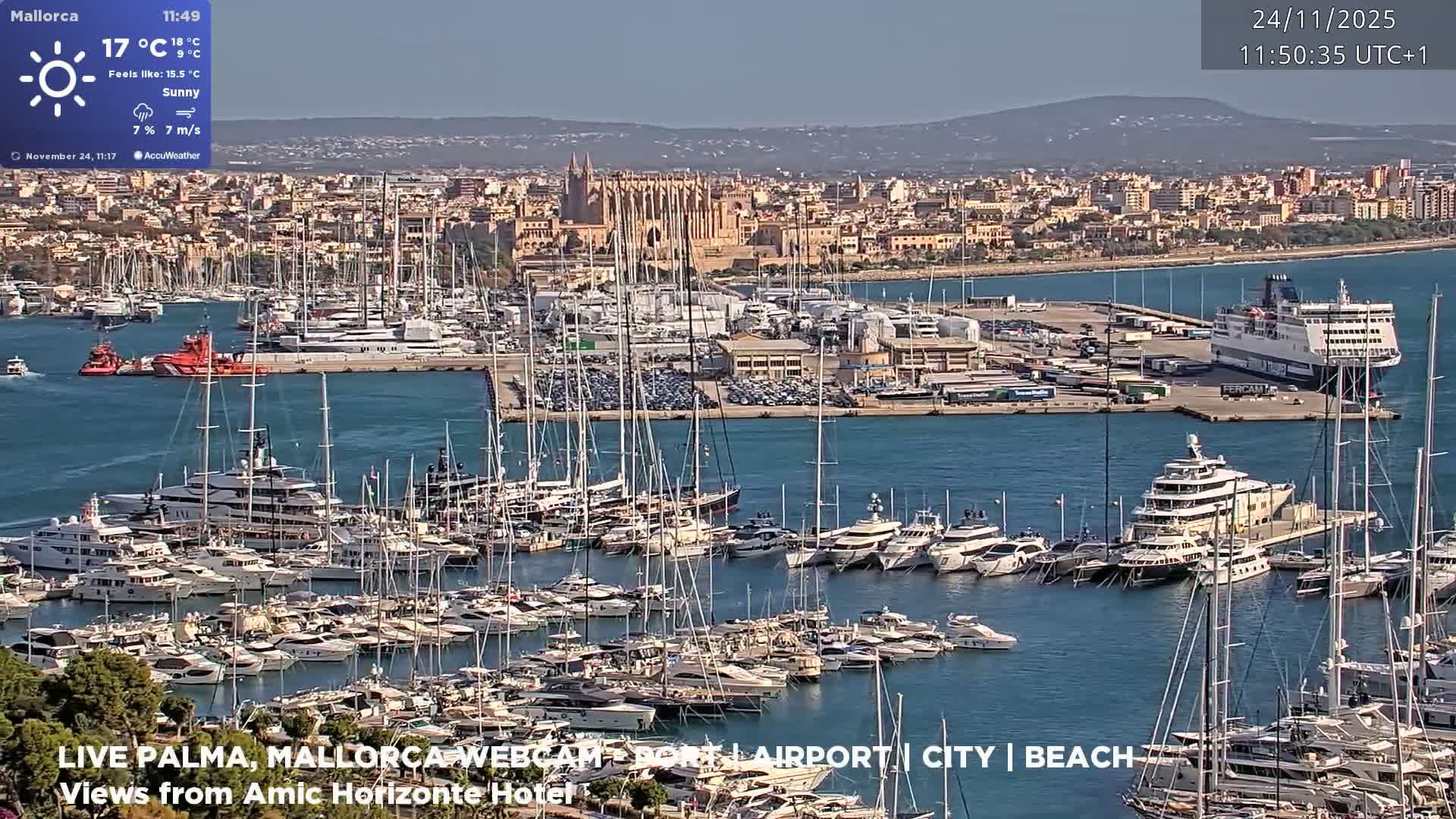 Palma de Mallorca City & Harbor Live Cam - Portopi , Ponent Discrict, Palma de Mallorca, Balearic Islands, Spain