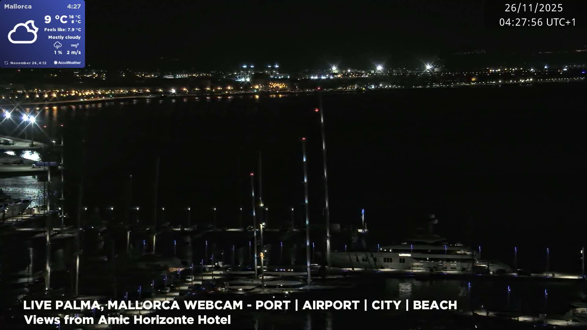 Palma de Mallorca City & Harbor Live Cam - Portopi , Ponent Discrict, Palma de Mallorca, Balearic Islands, Spain