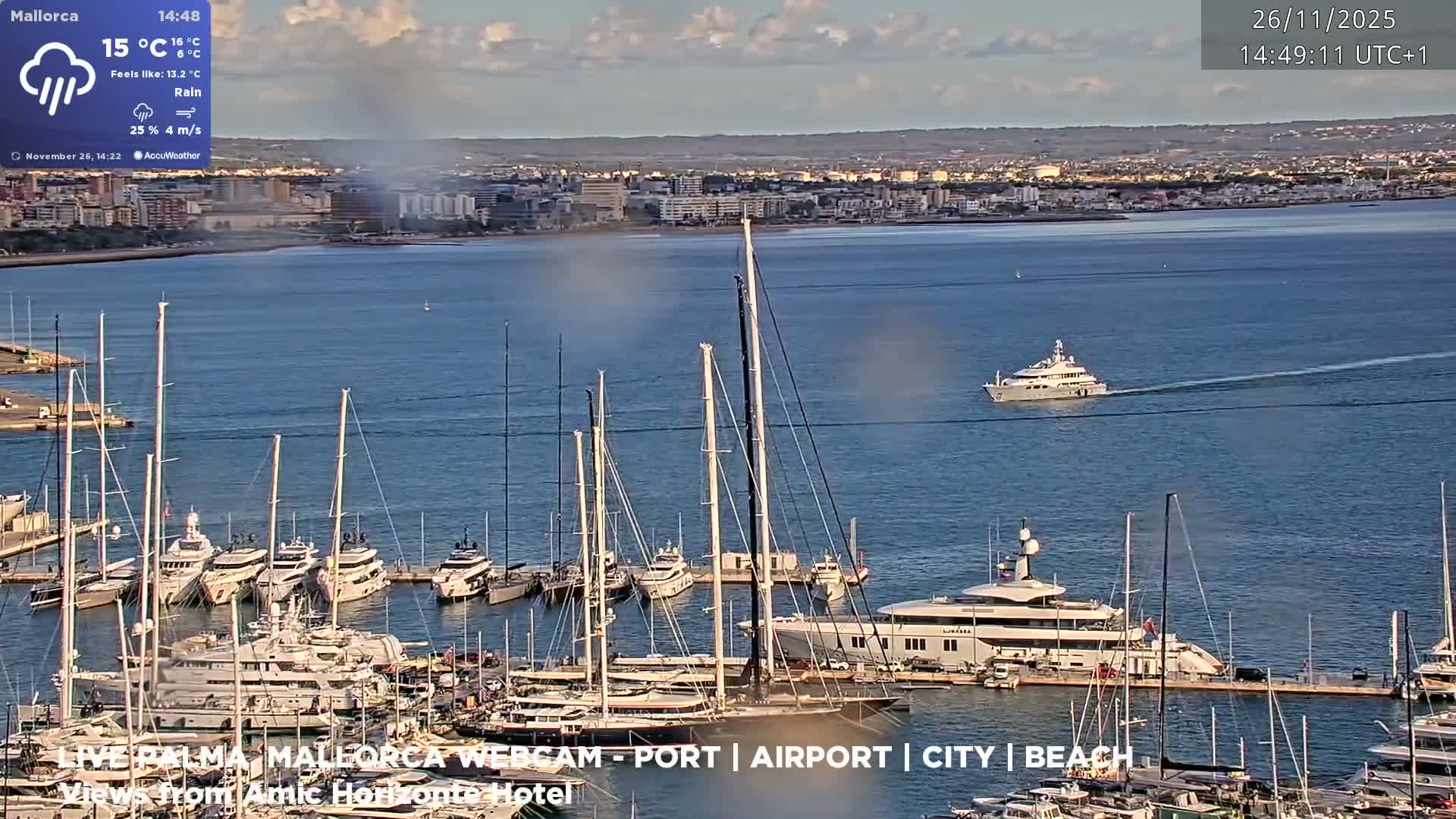 Palma de Mallorca City & Harbor Live Cam - Portopi , Ponent Discrict, Palma de Mallorca, Balearic Islands, Spain