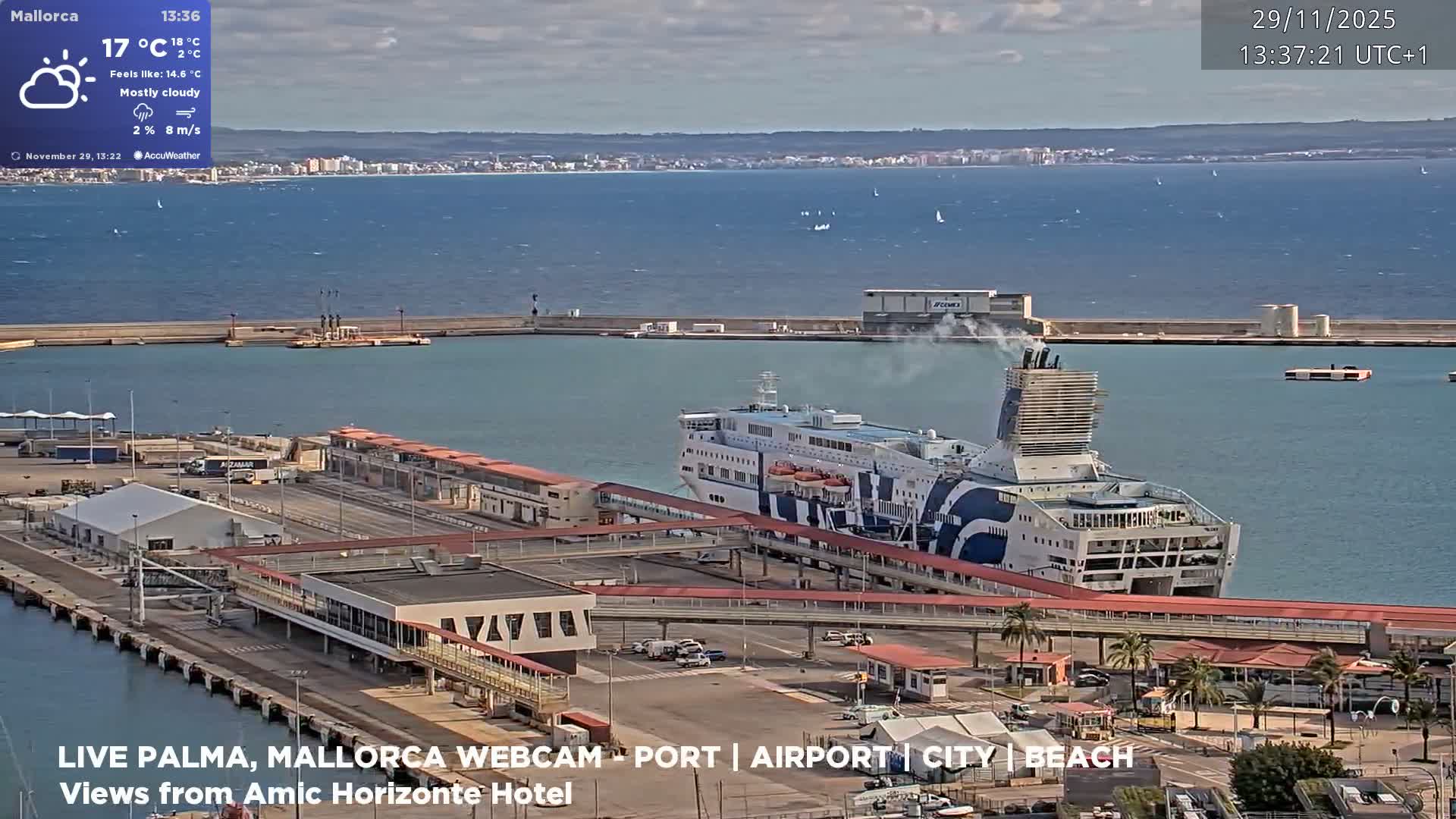 Palma de Mallorca City & Harbor Live Cam - Portopi , Ponent Discrict, Palma de Mallorca, Balearic Islands, Spain