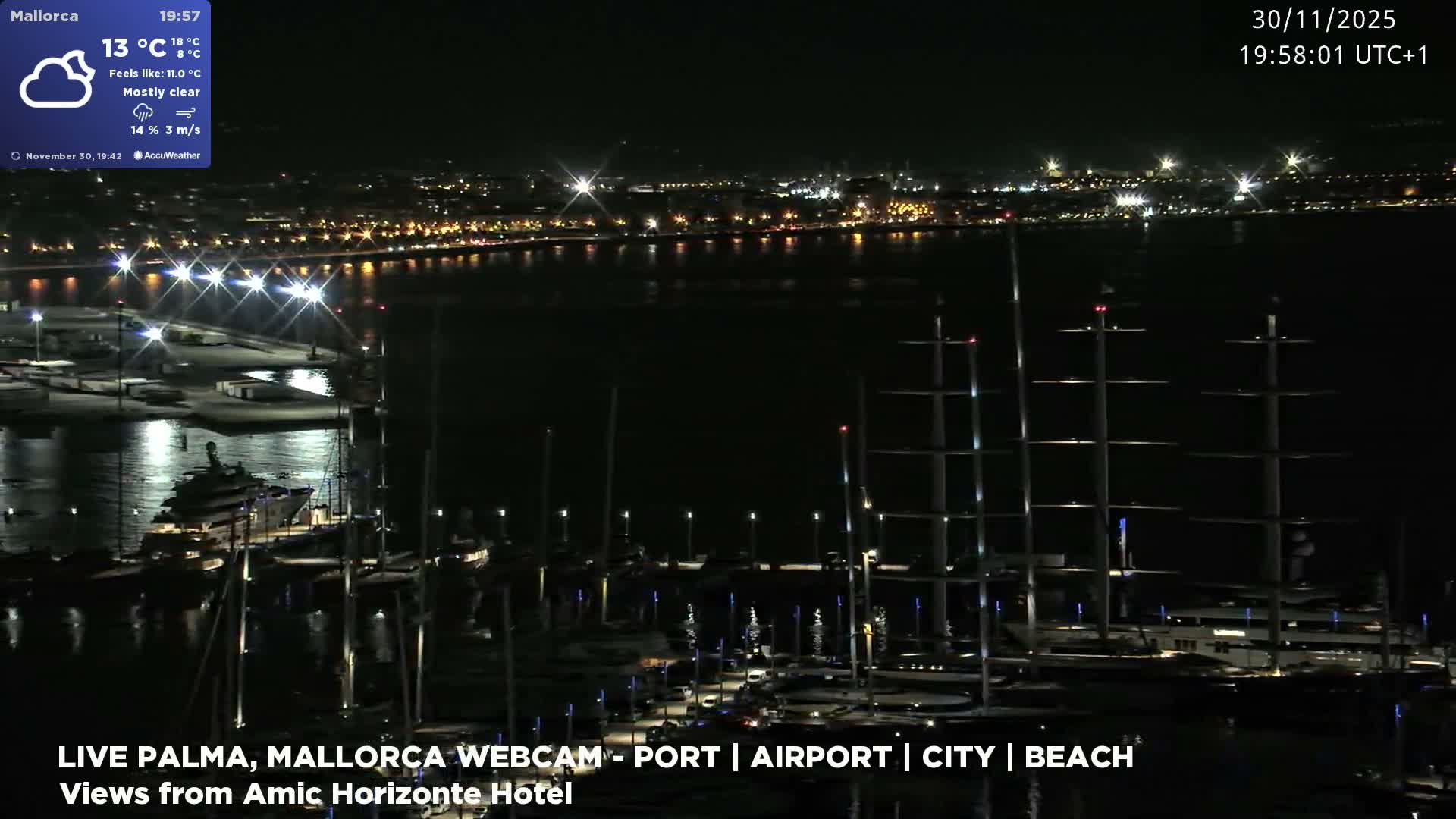 Palma de Mallorca City & Harbor Live Cam - Portopi , Ponent Discrict, Palma de Mallorca, Balearic Islands, Spain