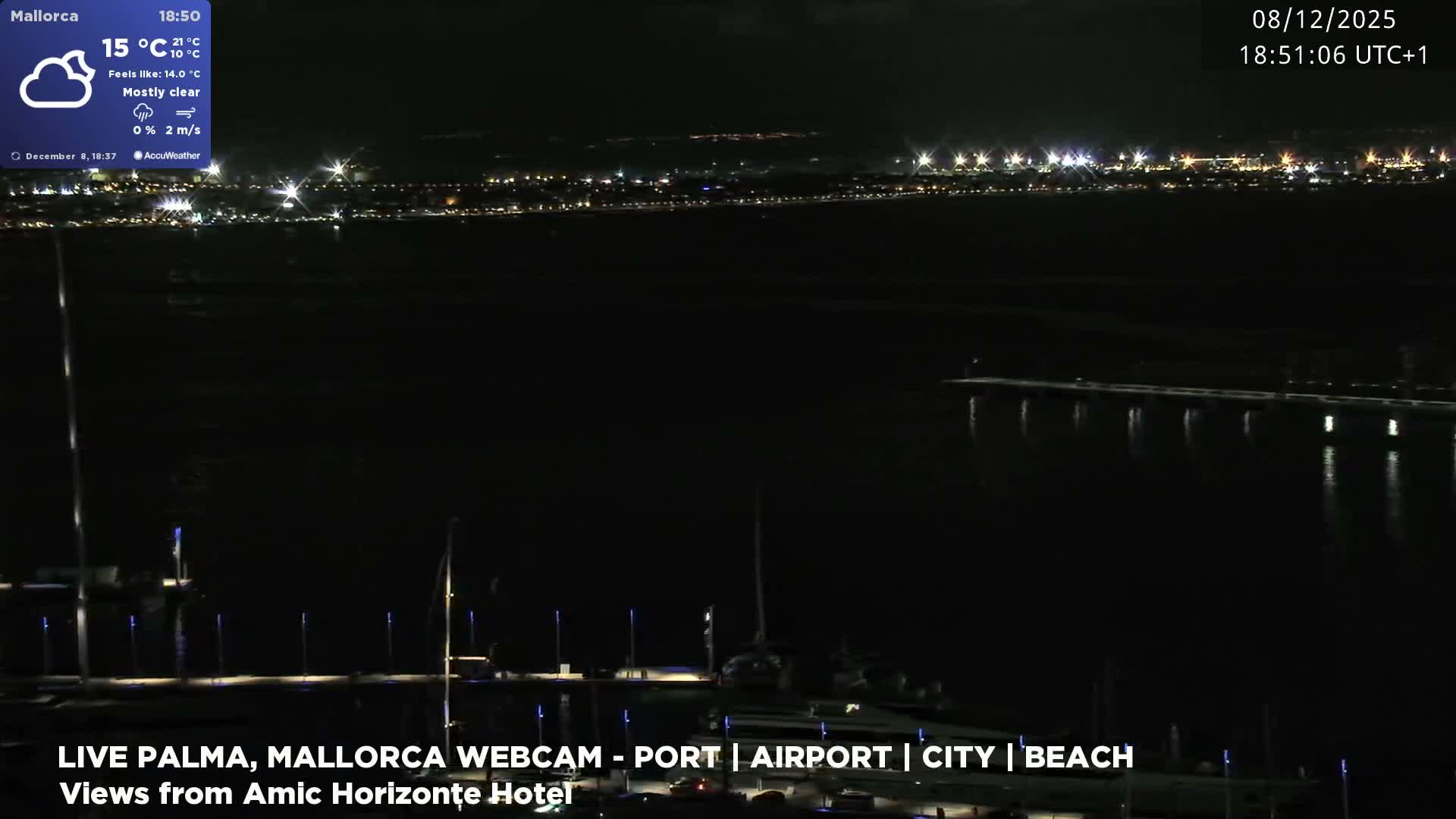 Palma de Mallorca City & Harbor Live Cam - Portopi , Ponent Discrict, Palma de Mallorca, Balearic Islands, Spain
