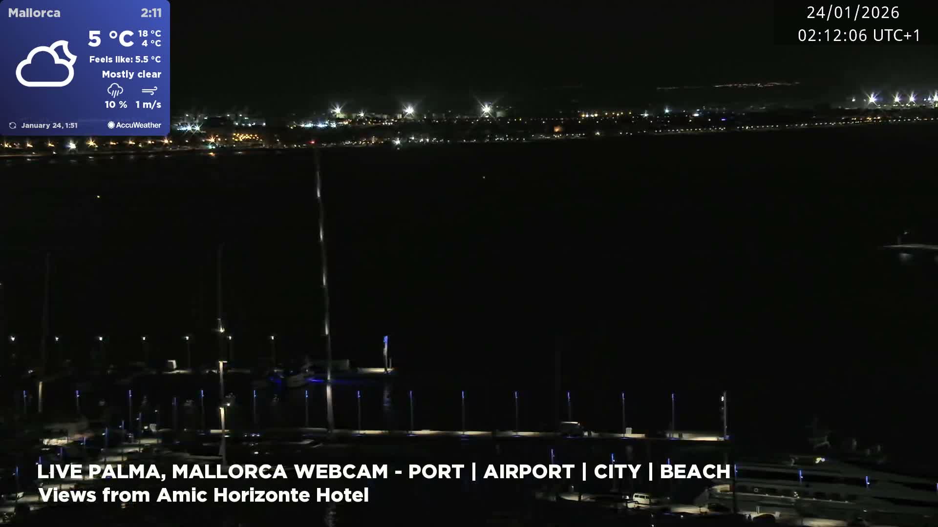 Palma de Mallorca City & Harbor Live Cam - Portopi , Ponent Discrict, Palma de Mallorca, Balearic Islands, Spain