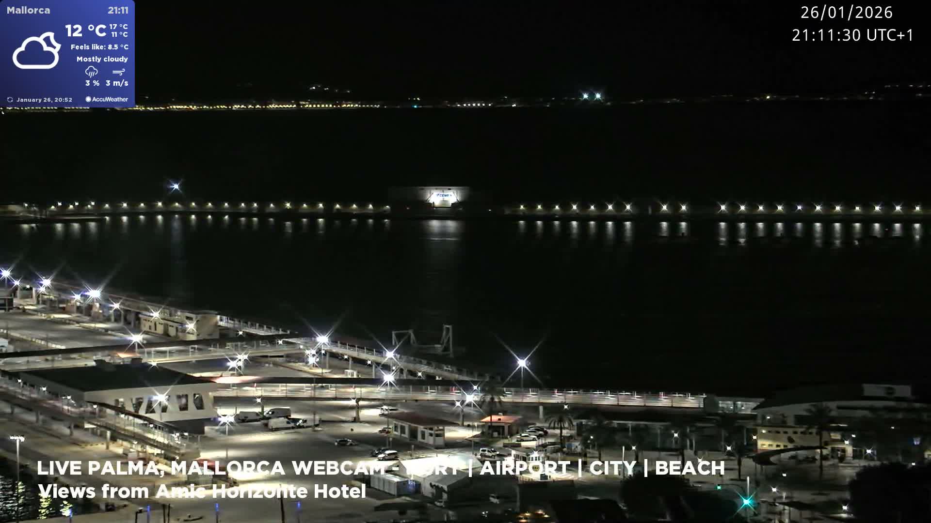 Palma de Mallorca City & Harbor Live Cam - Portopi , Ponent Discrict, Palma de Mallorca, Balearic Islands, Spain