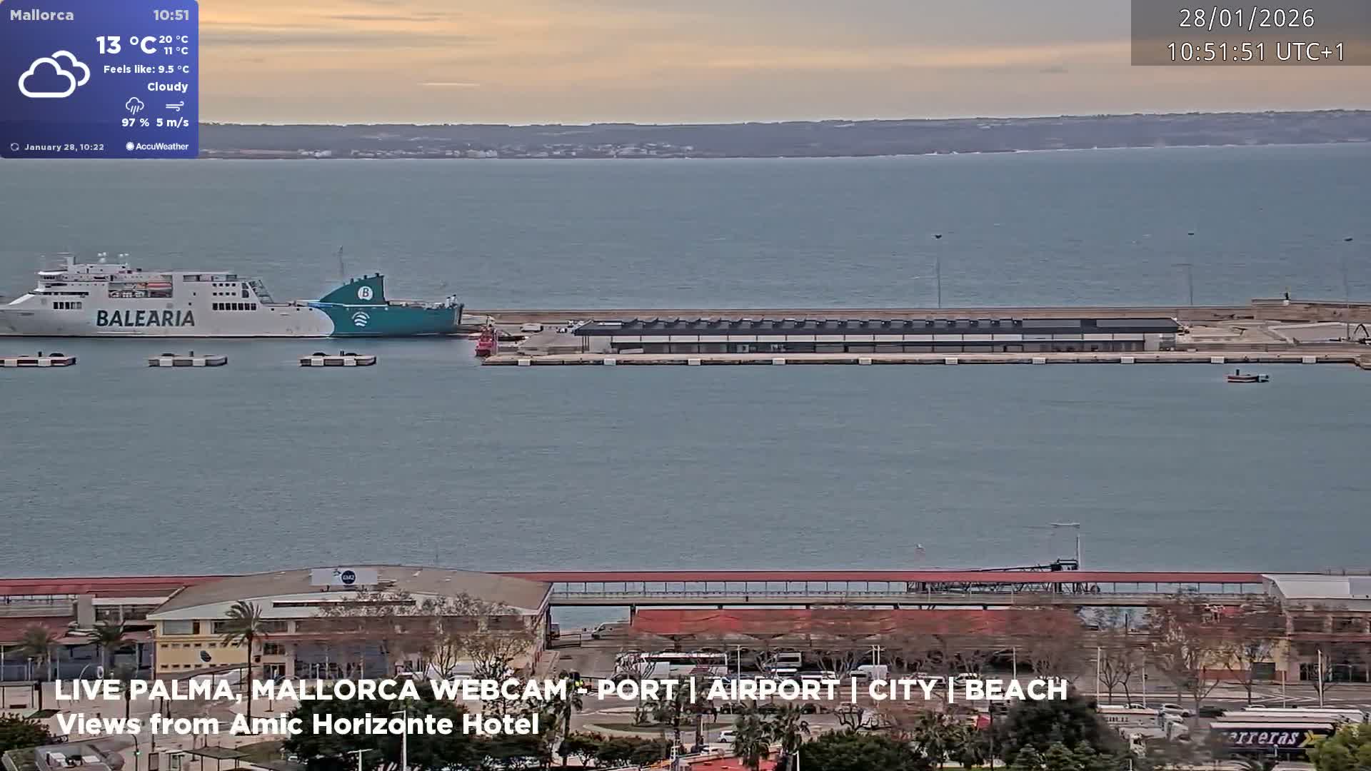 Palma de Mallorca City & Harbor Live Cam - Portopi , Ponent Discrict, Palma de Mallorca, Balearic Islands, Spain