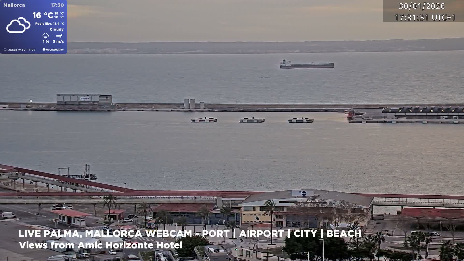 Palma de Mallorca City & Harbor Live Cam - Portopi , Ponent Discrict, Palma de Mallorca, Balearic Islands, Spain