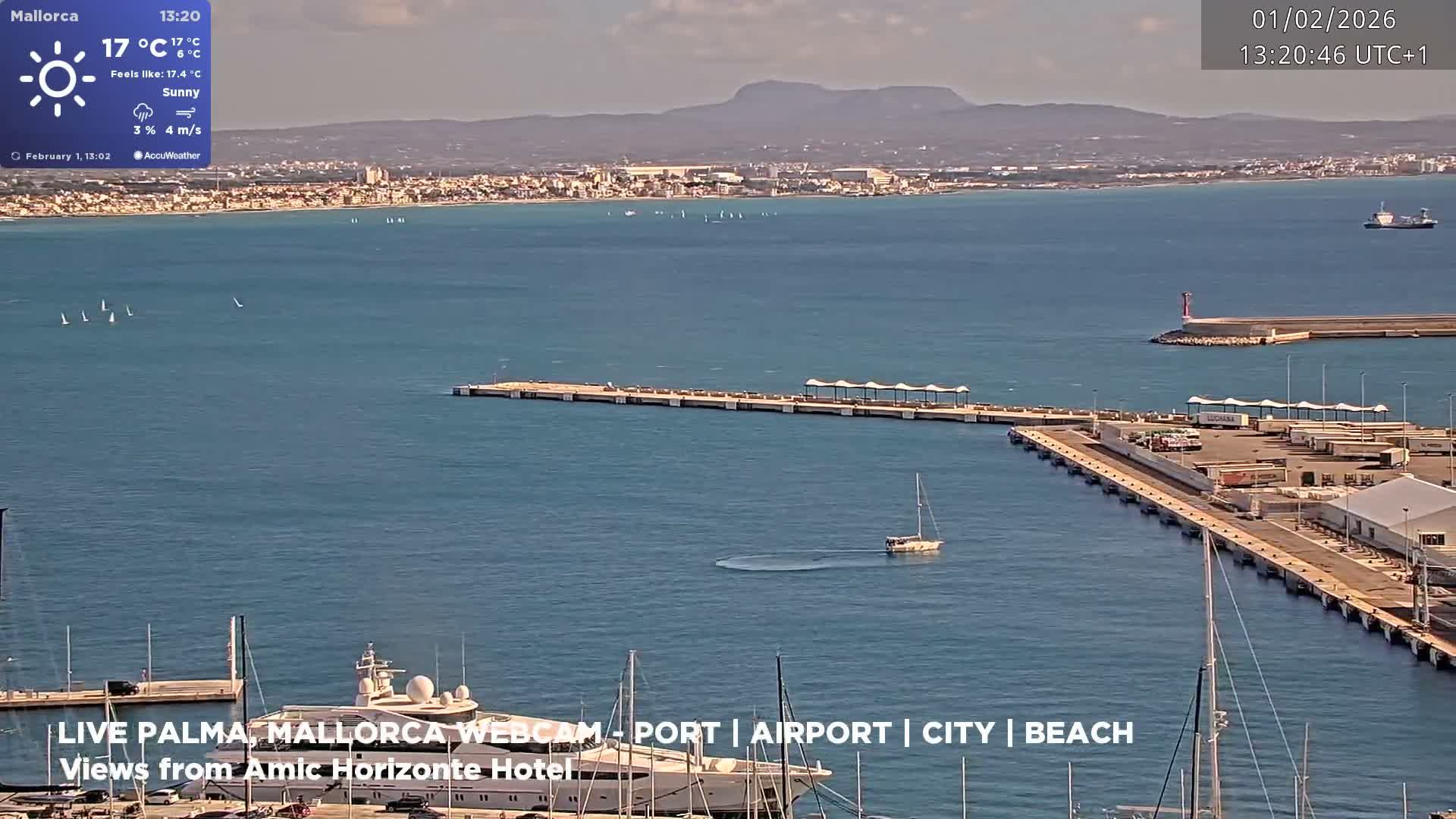 Palma de Mallorca City & Harbor Live Cam - Portopi , Ponent Discrict, Palma de Mallorca, Balearic Islands, Spain