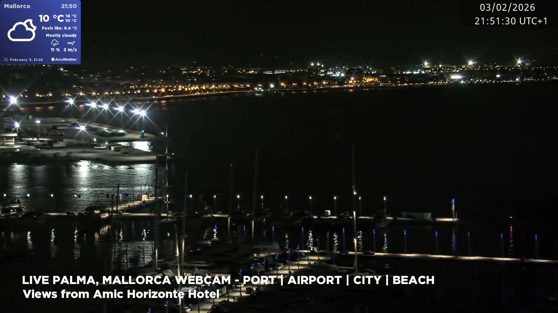 Palma de Mallorca City & Harbor Live Cam - Portopi , Ponent Discrict, Palma de Mallorca, Balearic Islands, Spain