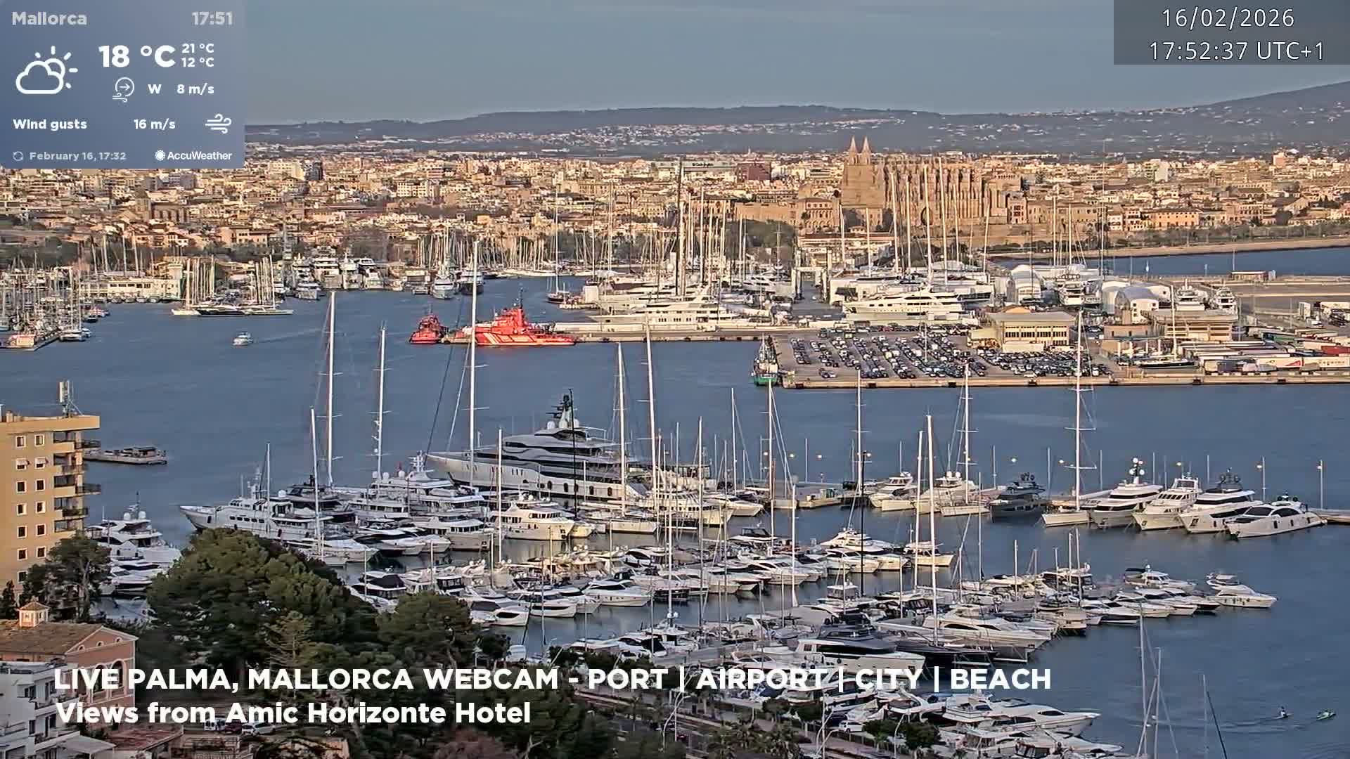 Palma de Mallorca City & Harbor Live Cam - Portopi , Ponent Discrict, Palma de Mallorca, Balearic Islands, Spain
