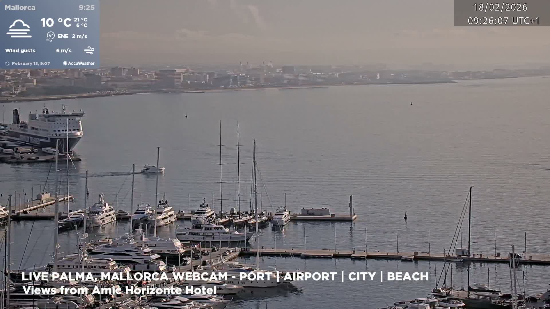 Palma de Mallorca City & Harbor Live Cam - Portopi , Ponent Discrict, Palma de Mallorca, Balearic Islands, Spain