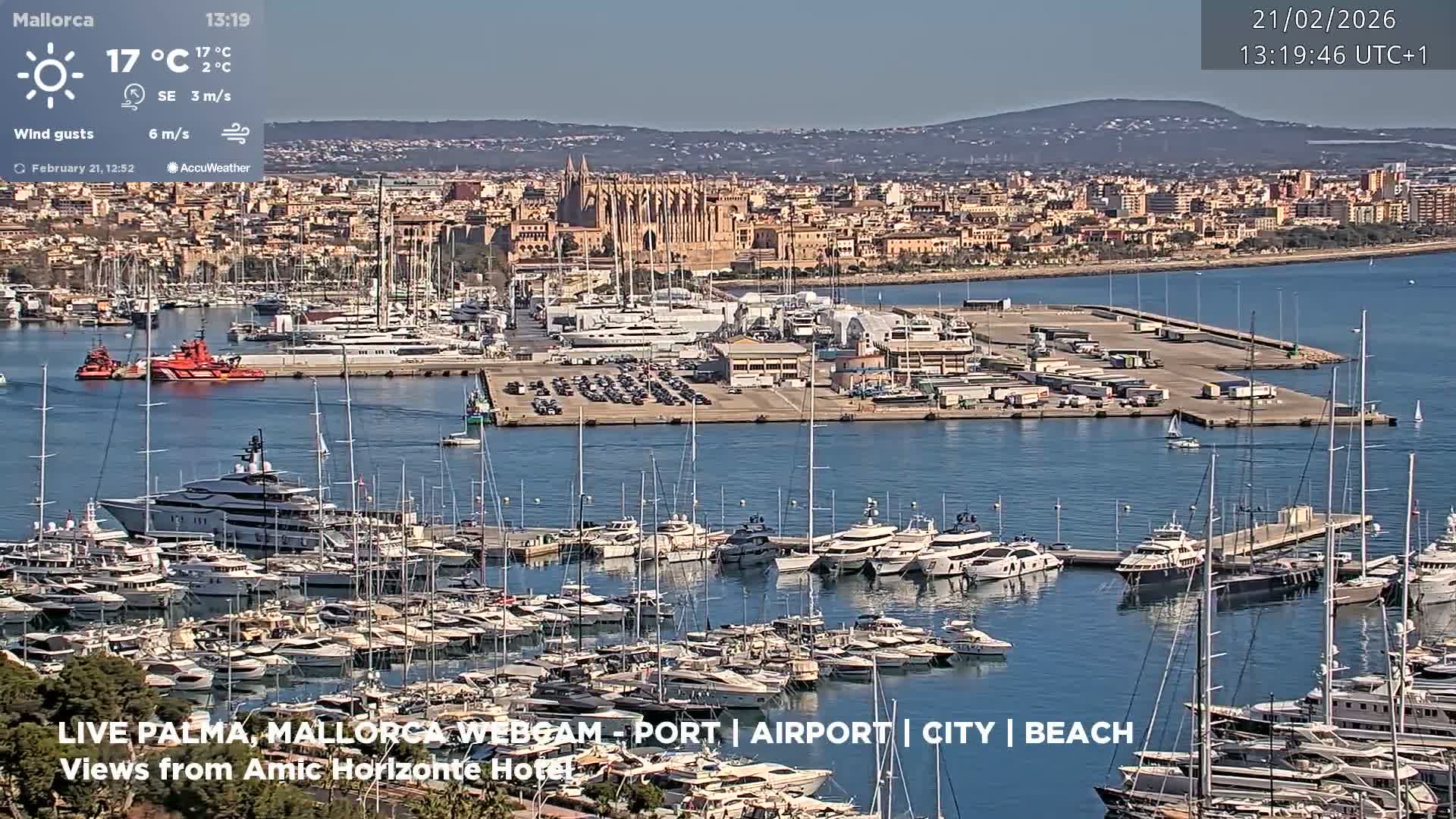 Palma de Mallorca City & Harbor Live Cam - Portopi , Ponent Discrict, Palma de Mallorca, Balearic Islands, Spain