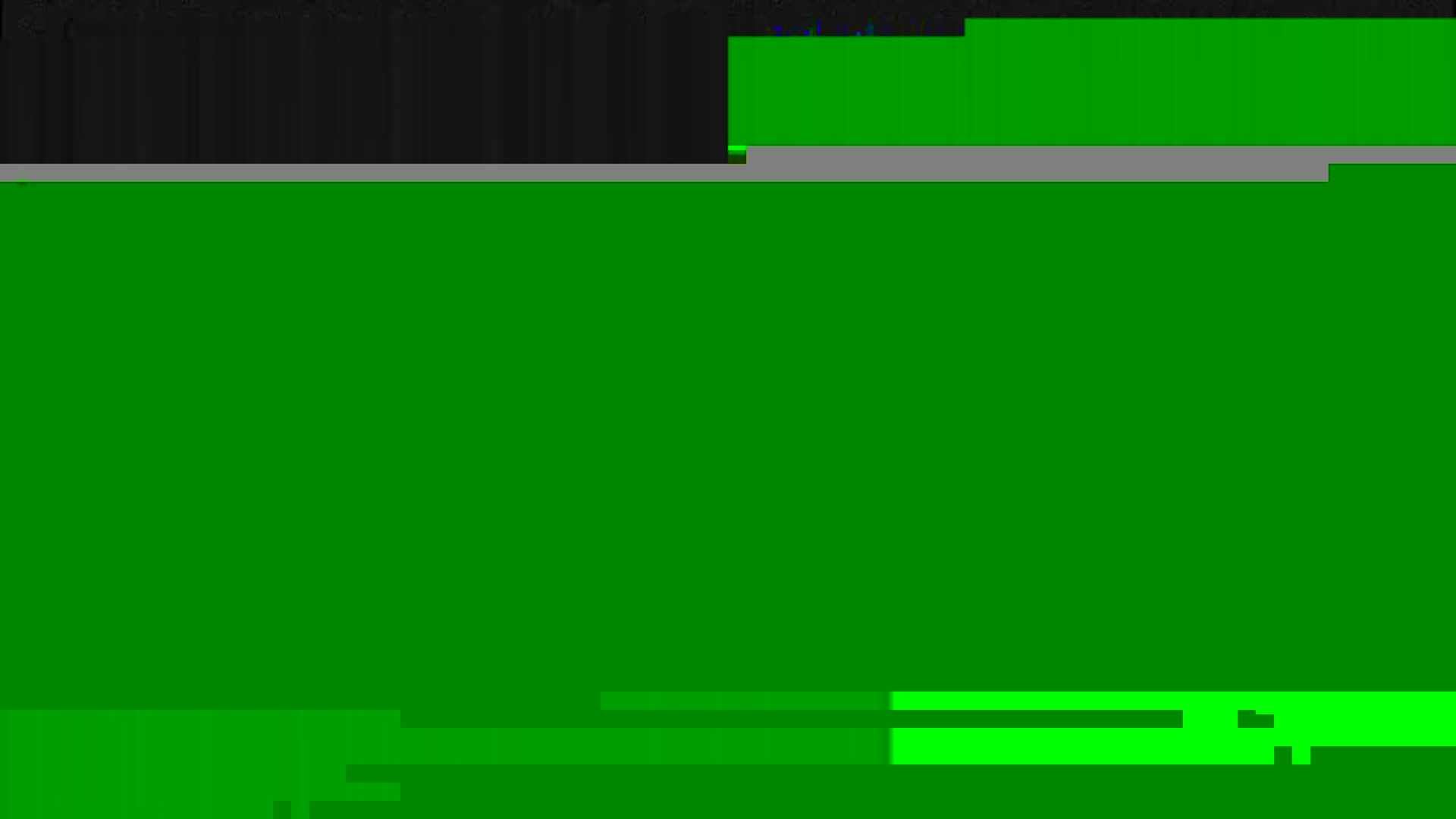 The image shows a predominantly green screen with a thin gray horizontal band near the top and a brighter green horizontal band near the bottom.