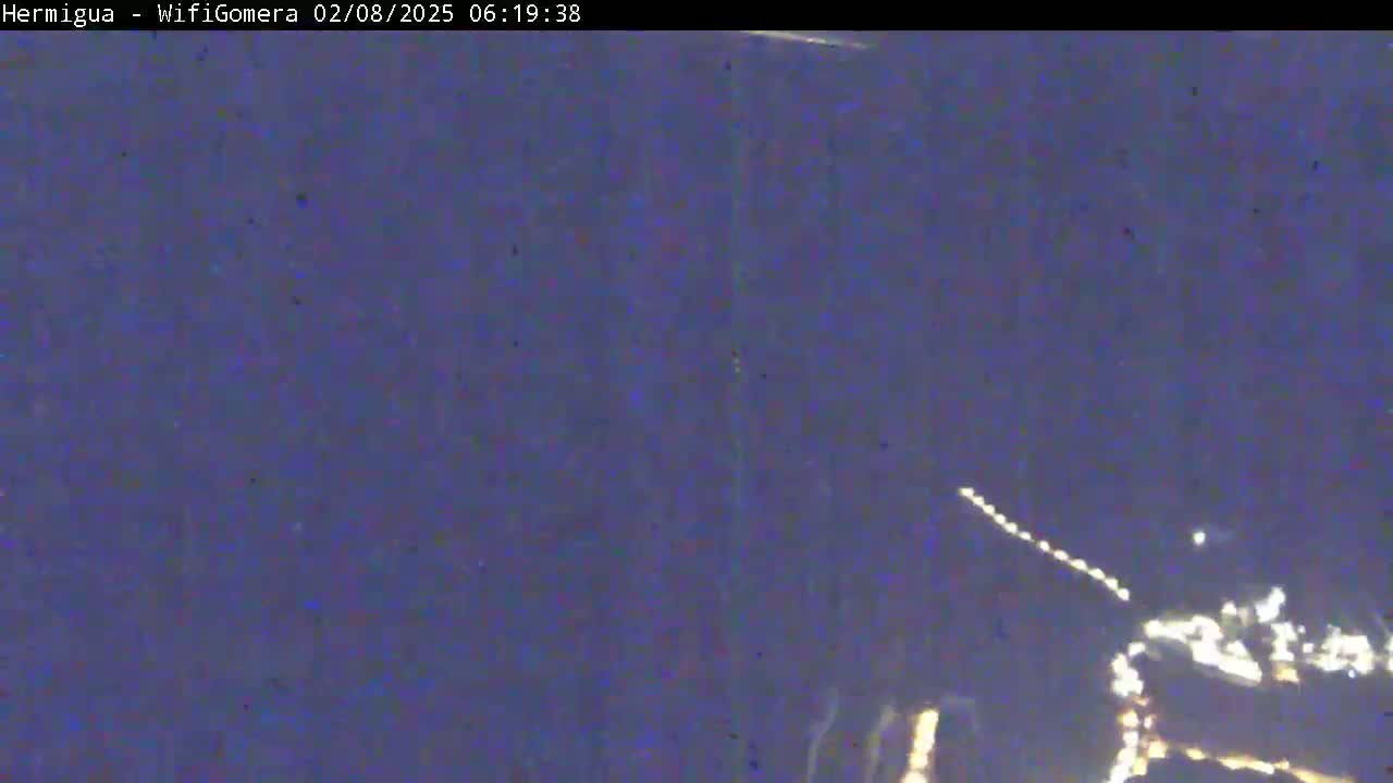 A blurry nighttime image shows a string of lights in the distance, possibly a town or city.