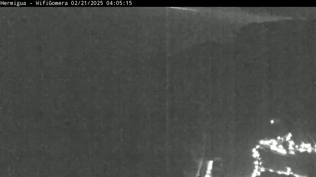 A low-light, grainy image shows a dark, possibly nighttime, scene with a few bright lights visible in the lower-right corner.