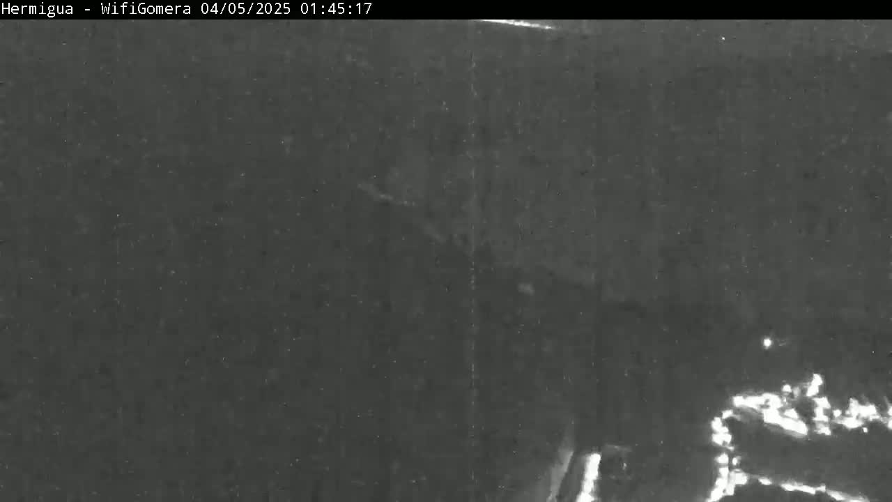 A grainy, low-light image shows a dark, possibly nighttime scene with some indistinct shapes and bright spots in the lower right corner.