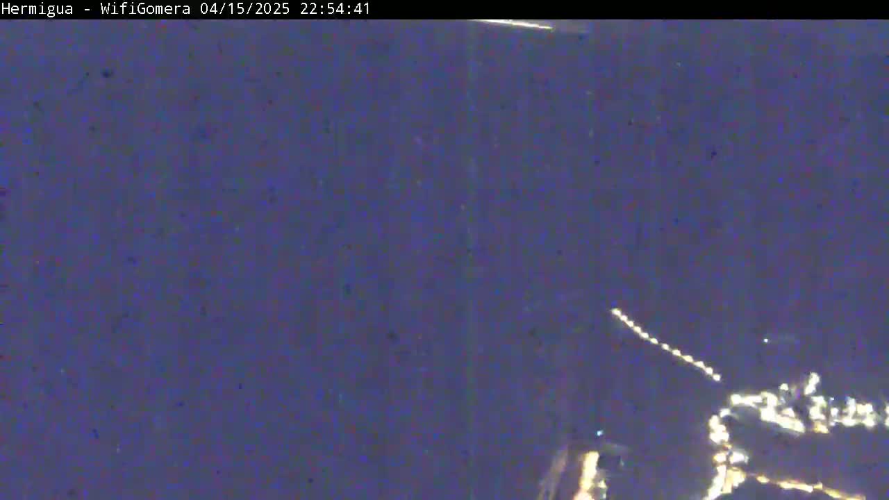 A nighttime long shot shows a blurry view of distant lights possibly from a town or city under a dark, clear sky.