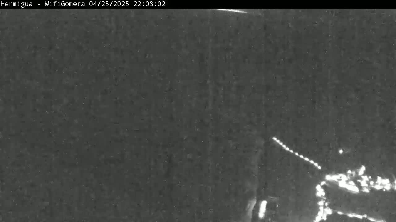 A nighttime, low-light image shows a blurry, indistinct scene possibly of a road with what appears to be headlights from a vehicle in the distance.