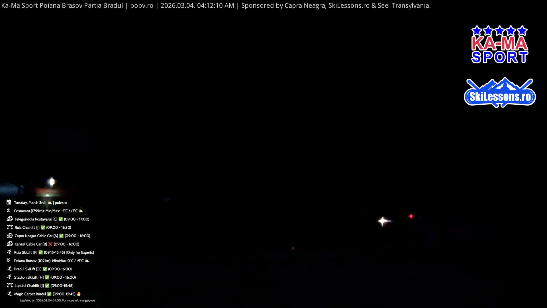 Poiana Brasov Ka-Ma Sport Ski Center Live Cam - Poiana Brasov, Braşov, Romania 