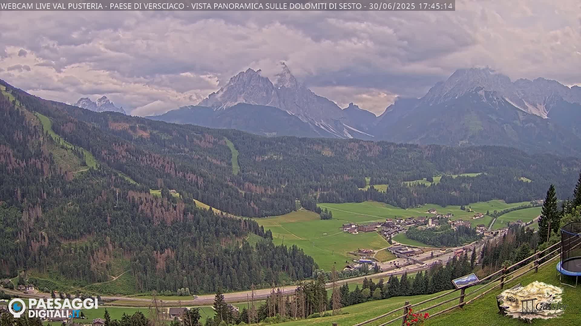 Val Pusteria (Puster Valley), Versciaco Vierschach Village & 3 Zinnen Dolomites Mountain View Live Cam - South Tyrol (Bolzano) , Trentino-South Tyrol (Trentino-Alto Adige/Südtirol), Italy