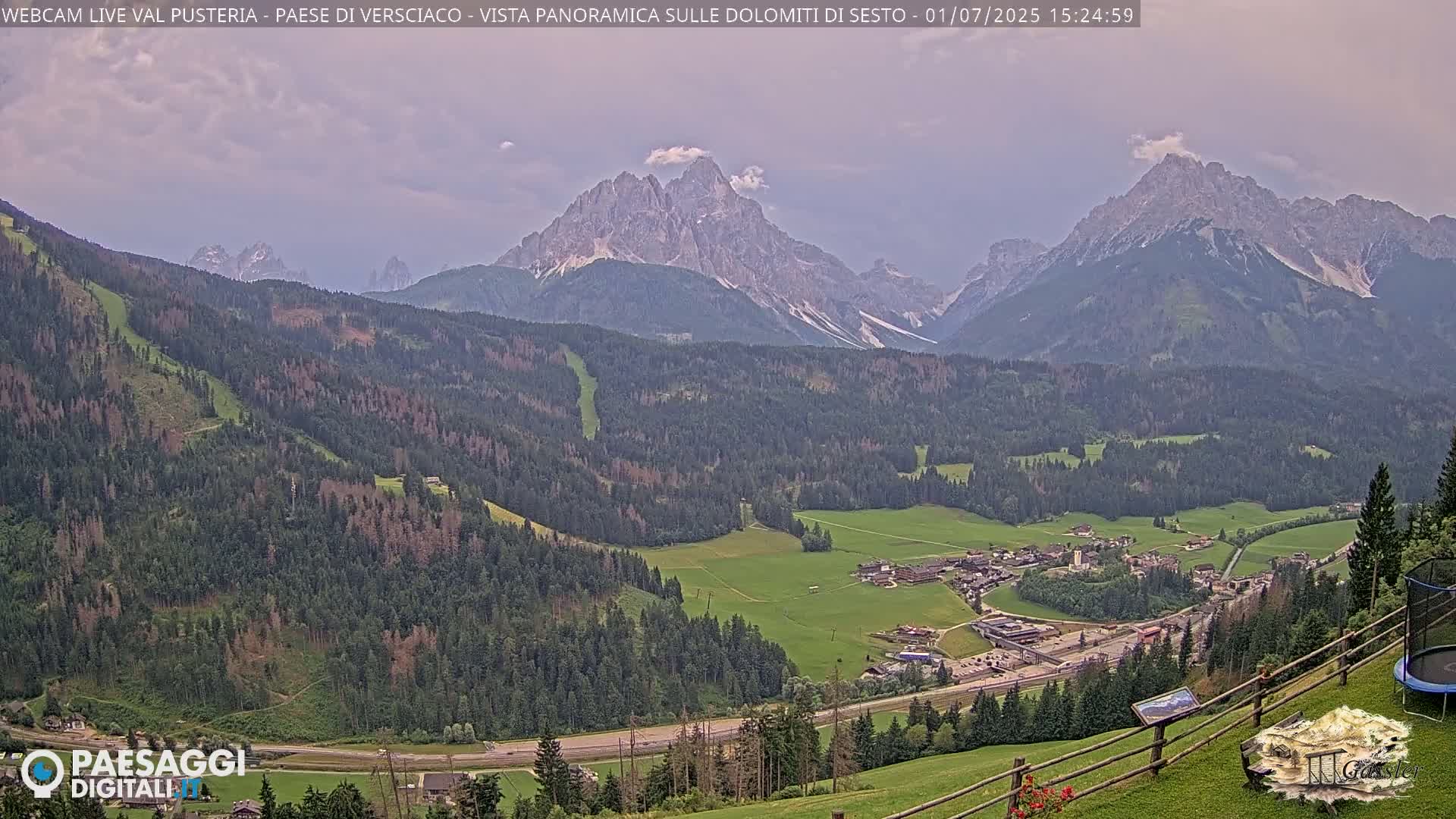 Val Pusteria (Puster Valley), Versciaco Vierschach Village & 3 Zinnen Dolomites Mountain View Live Cam - South Tyrol (Bolzano) , Trentino-South Tyrol (Trentino-Alto Adige/Südtirol), Italy